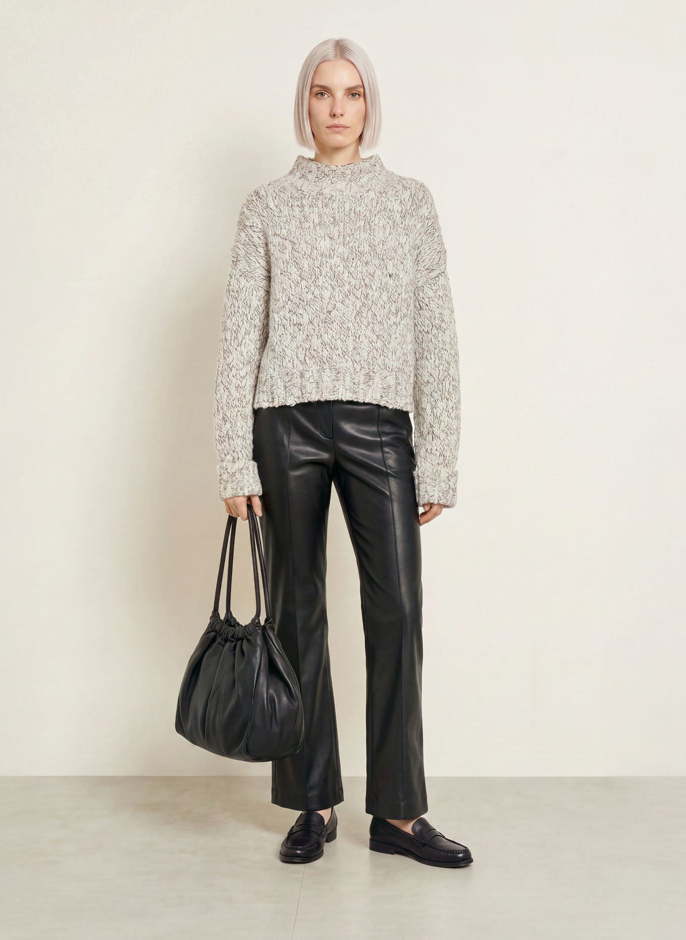 OPUS Pullover PELLO: ECRU / SCHWARZ