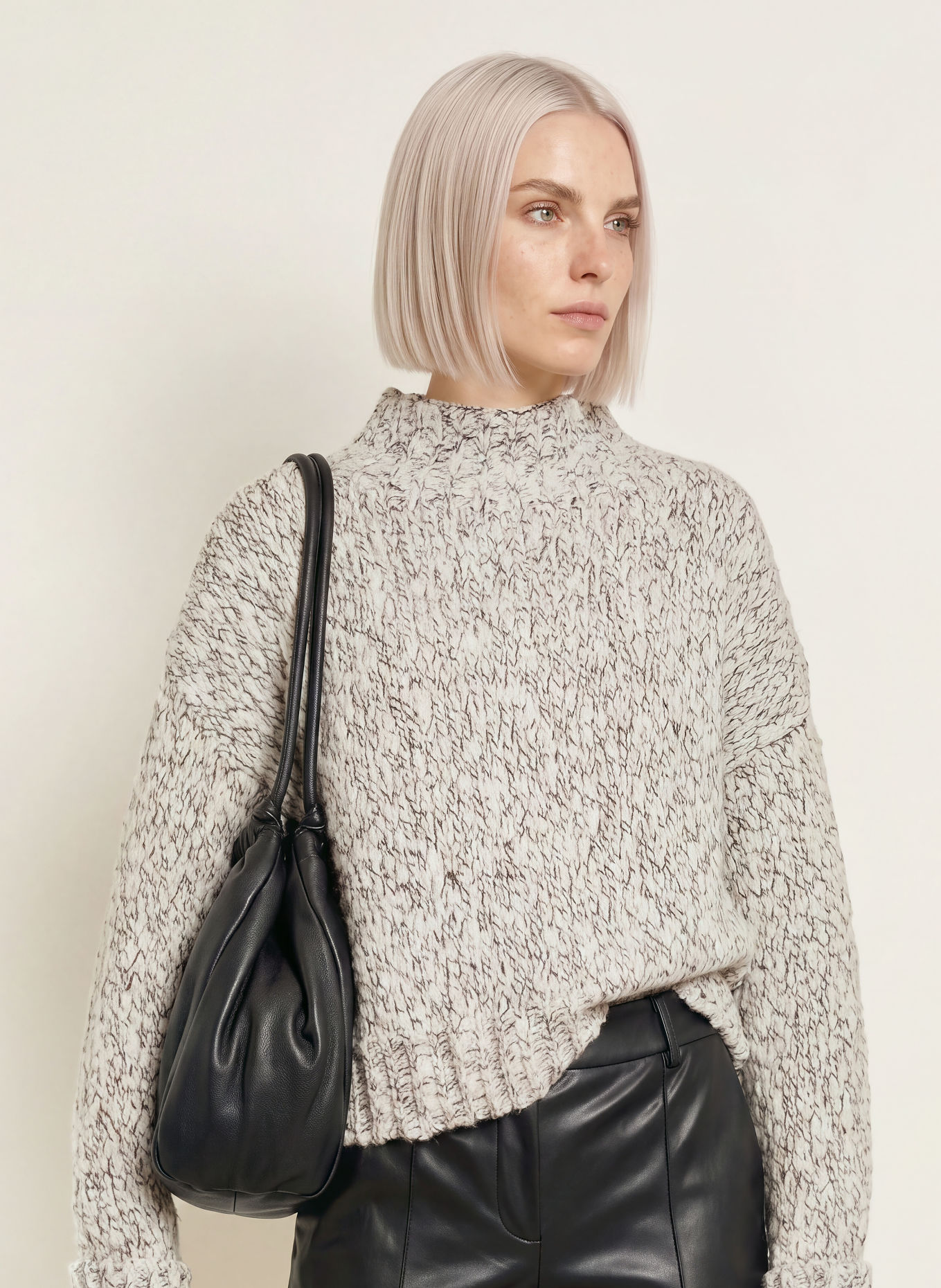 OPUS Pullover PELLO: ECRU / SCHWARZ