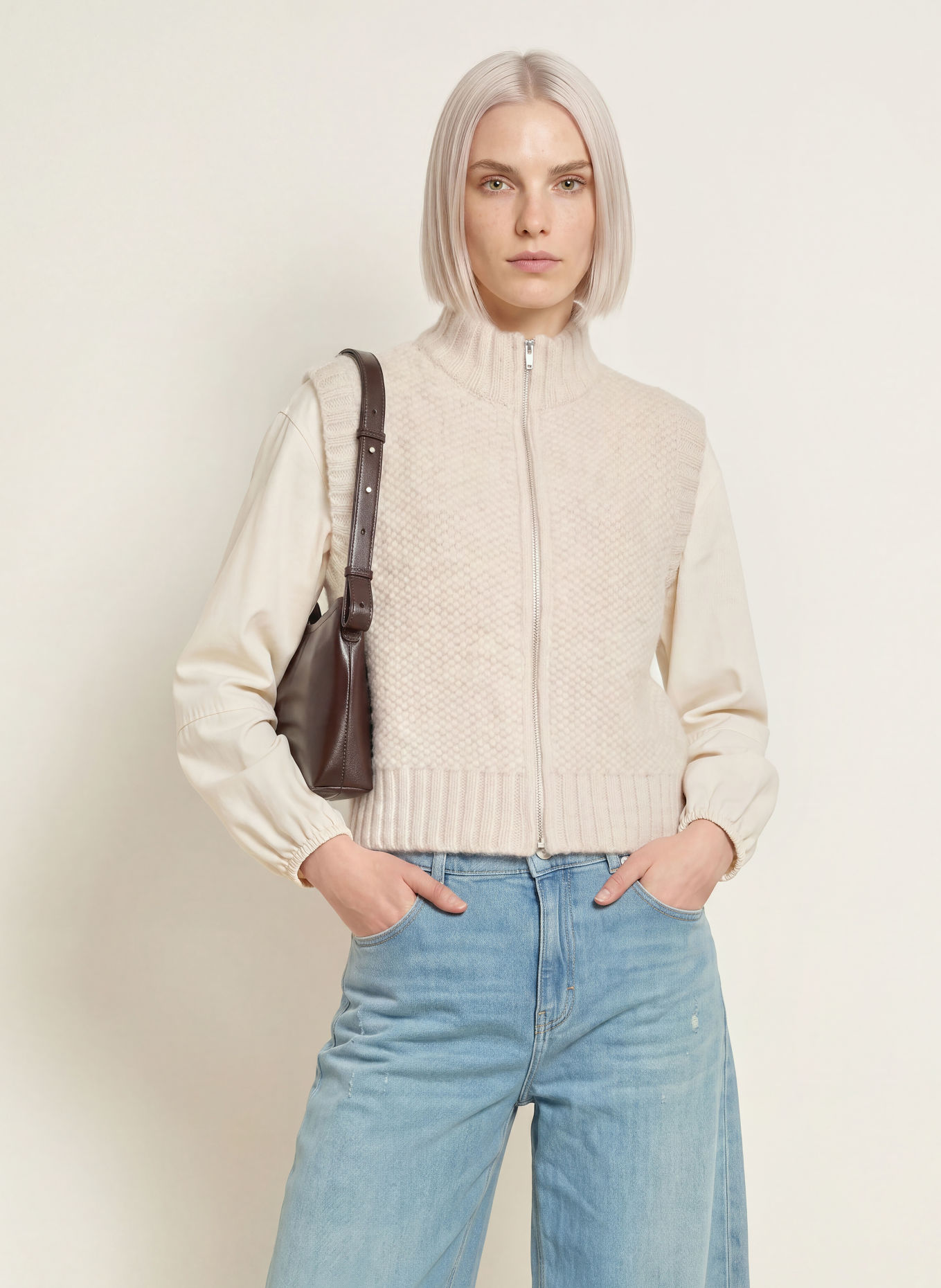 OPUS Gebreid vest DUPPI: BEIGE