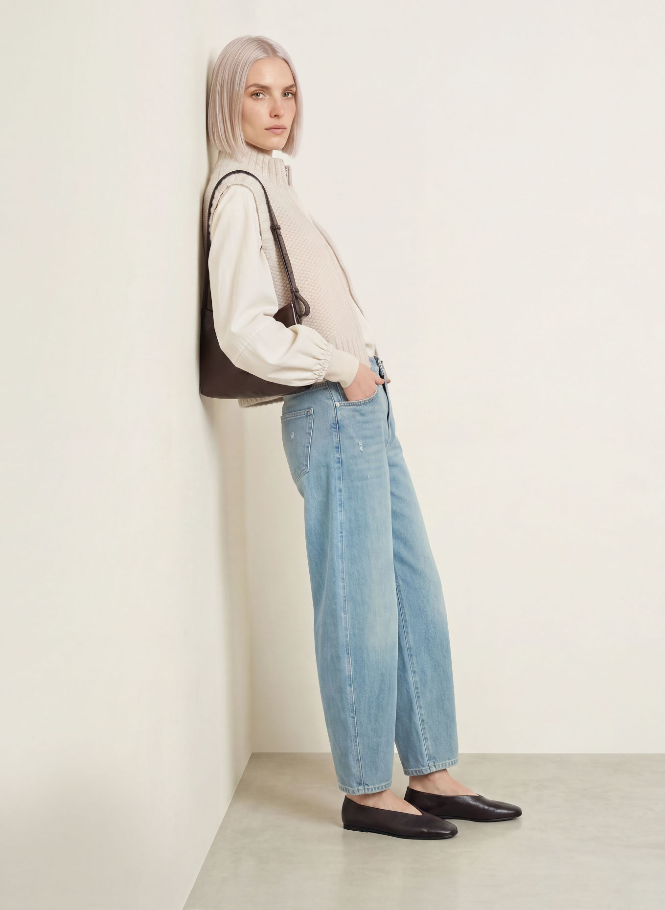 OPUS Gebreid vest DUPPI: BEIGE