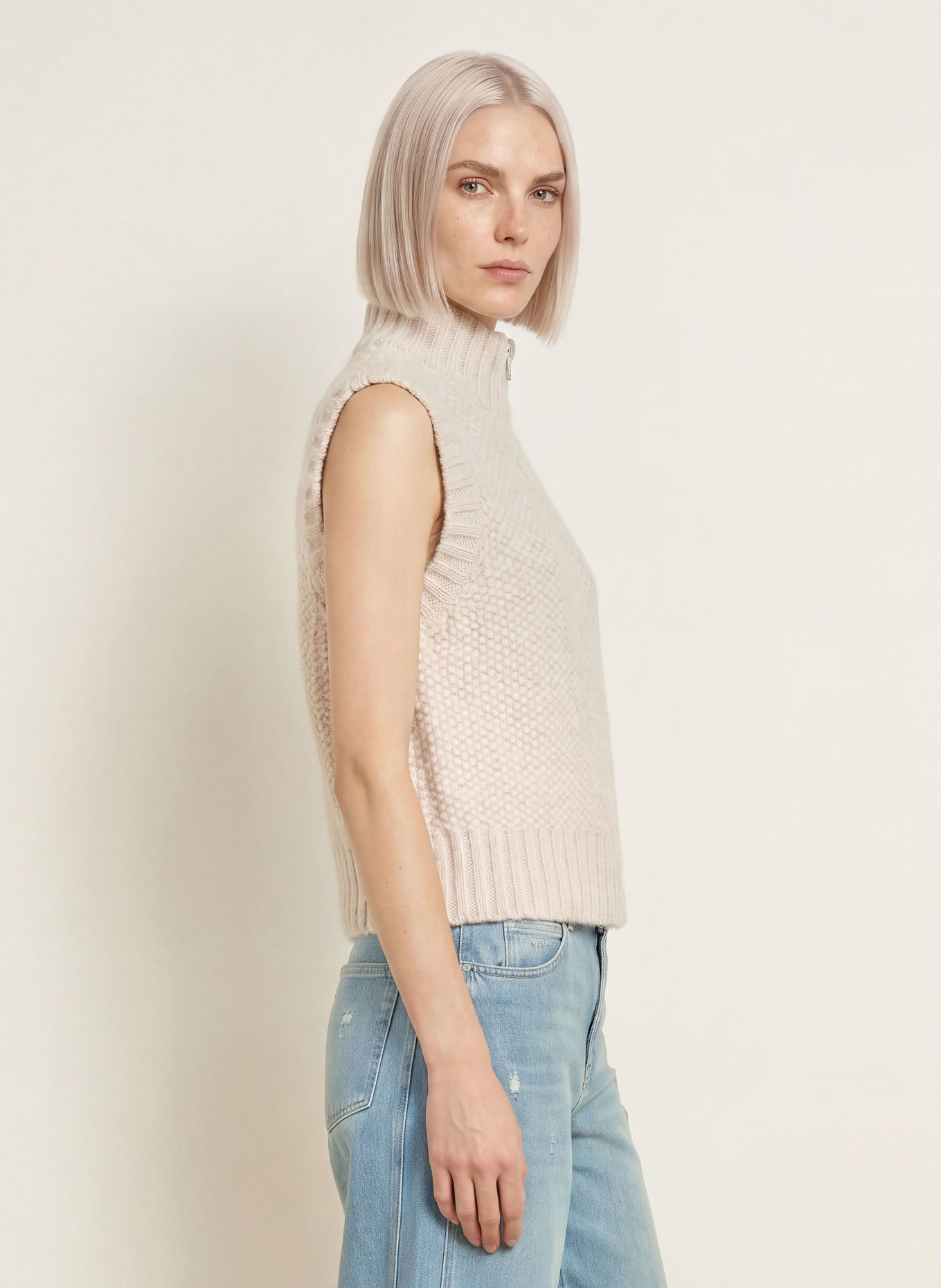 OPUS Gebreid vest DUPPI: BEIGE