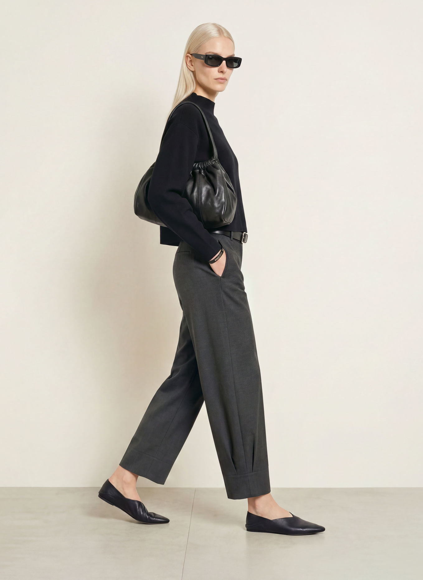 OPUS Pantalon palazzo MAIGA: GRIS FONCÉ