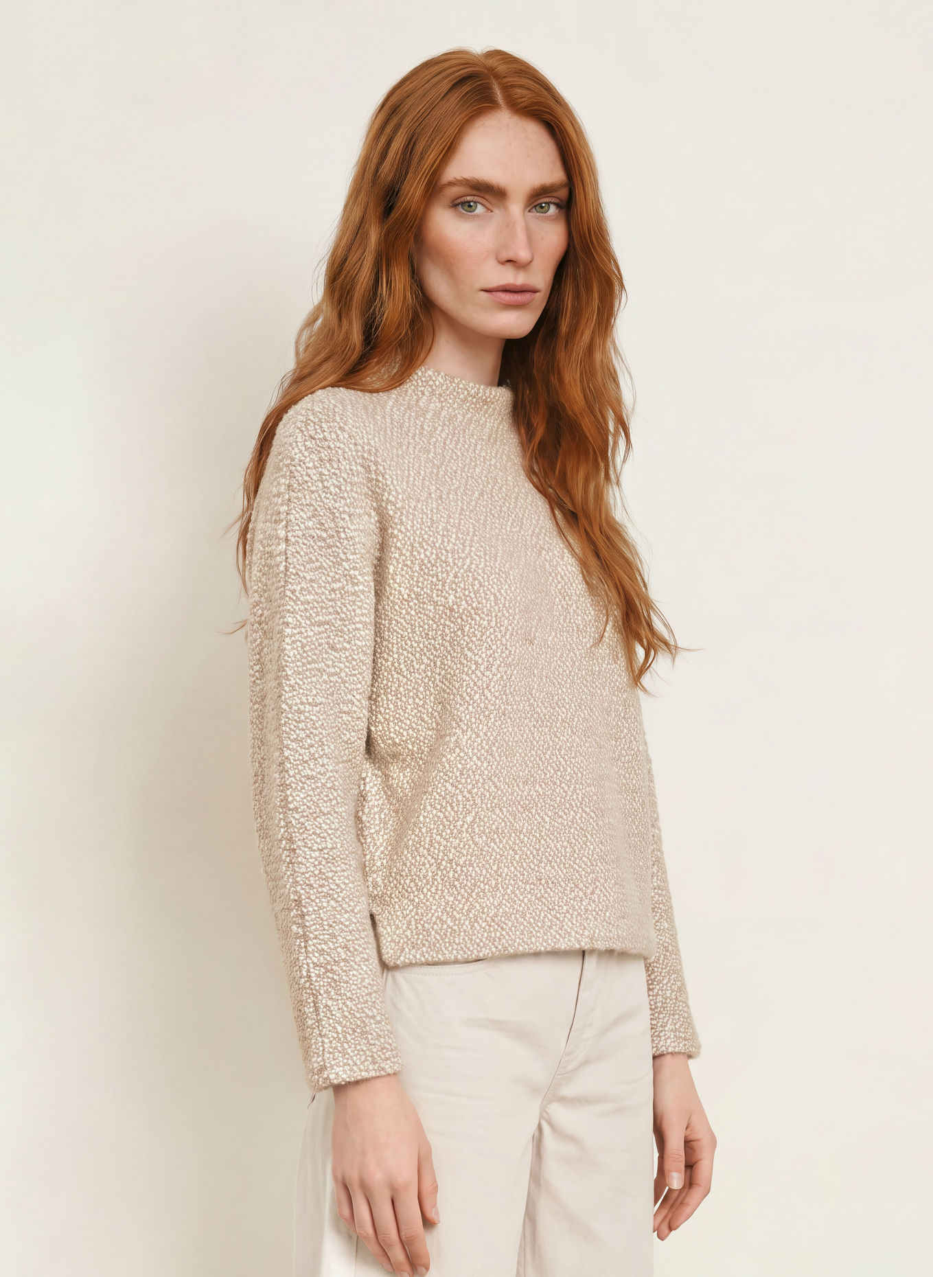 OPUS Pullover GENURI: CAMEL / WEISS