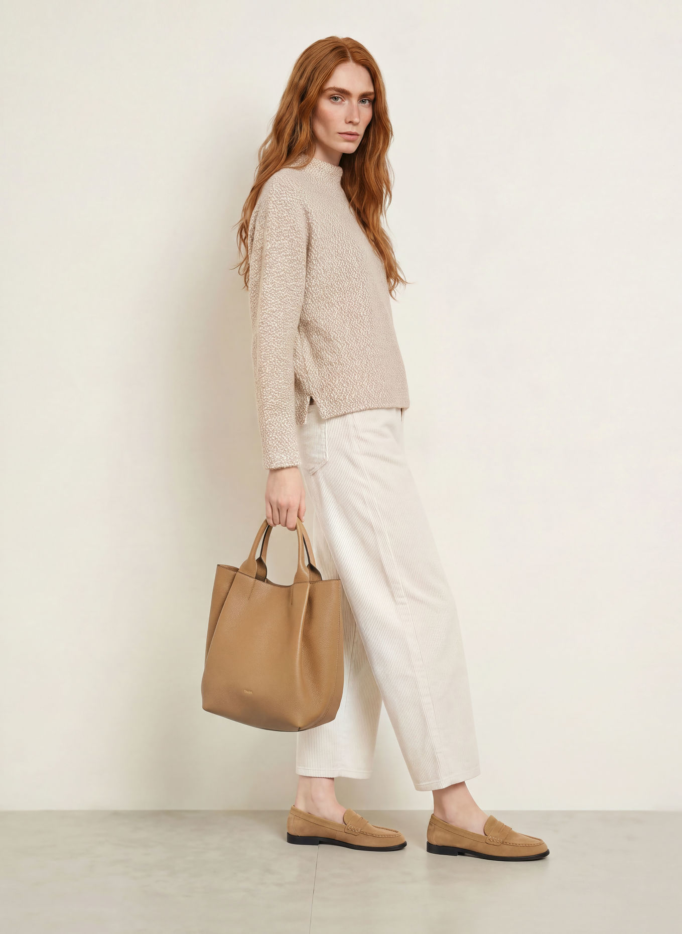 OPUS Pullover GENURI: CAMEL / WEISS