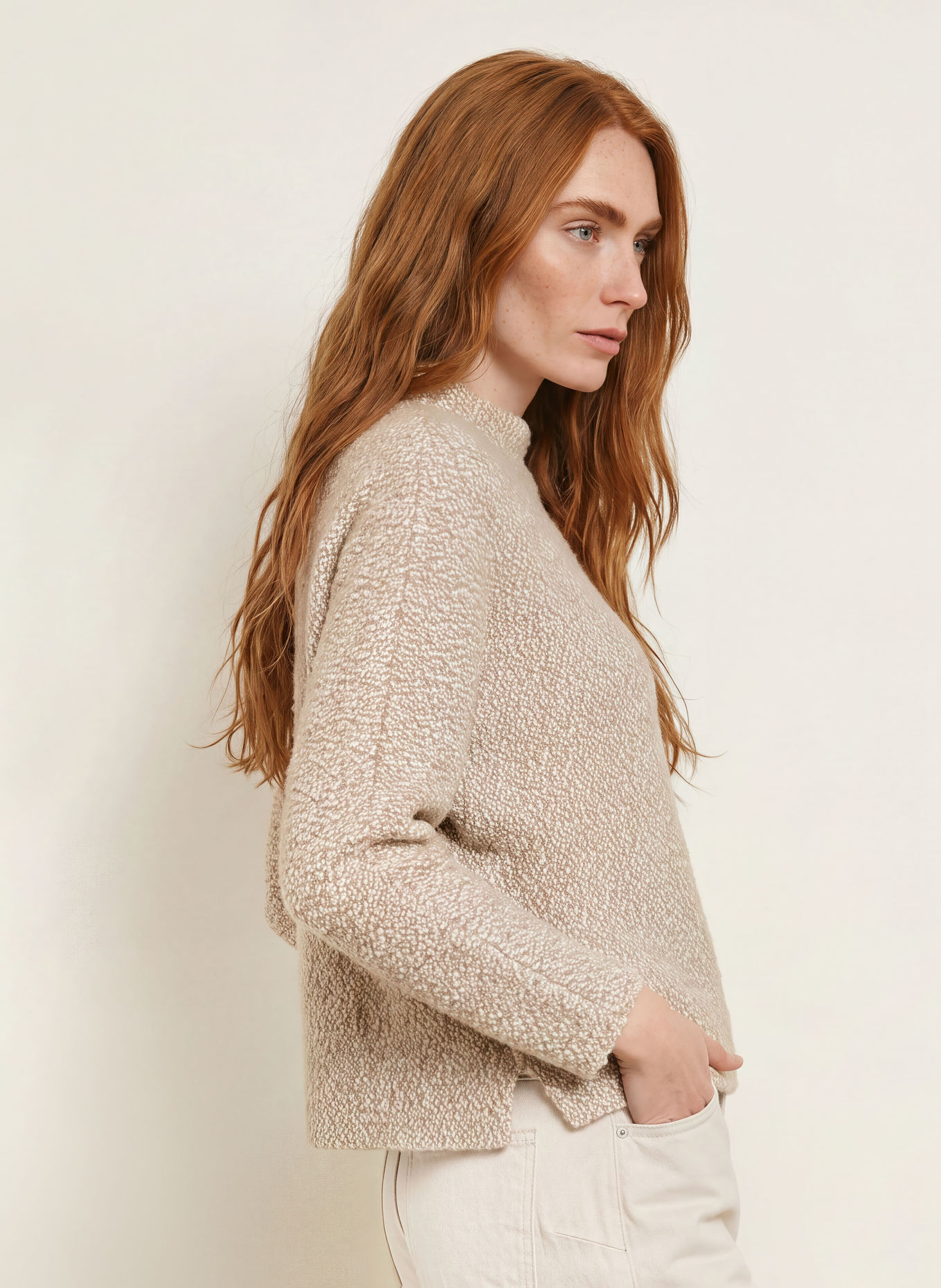 OPUS Pullover GENURI: CAMEL / WEISS