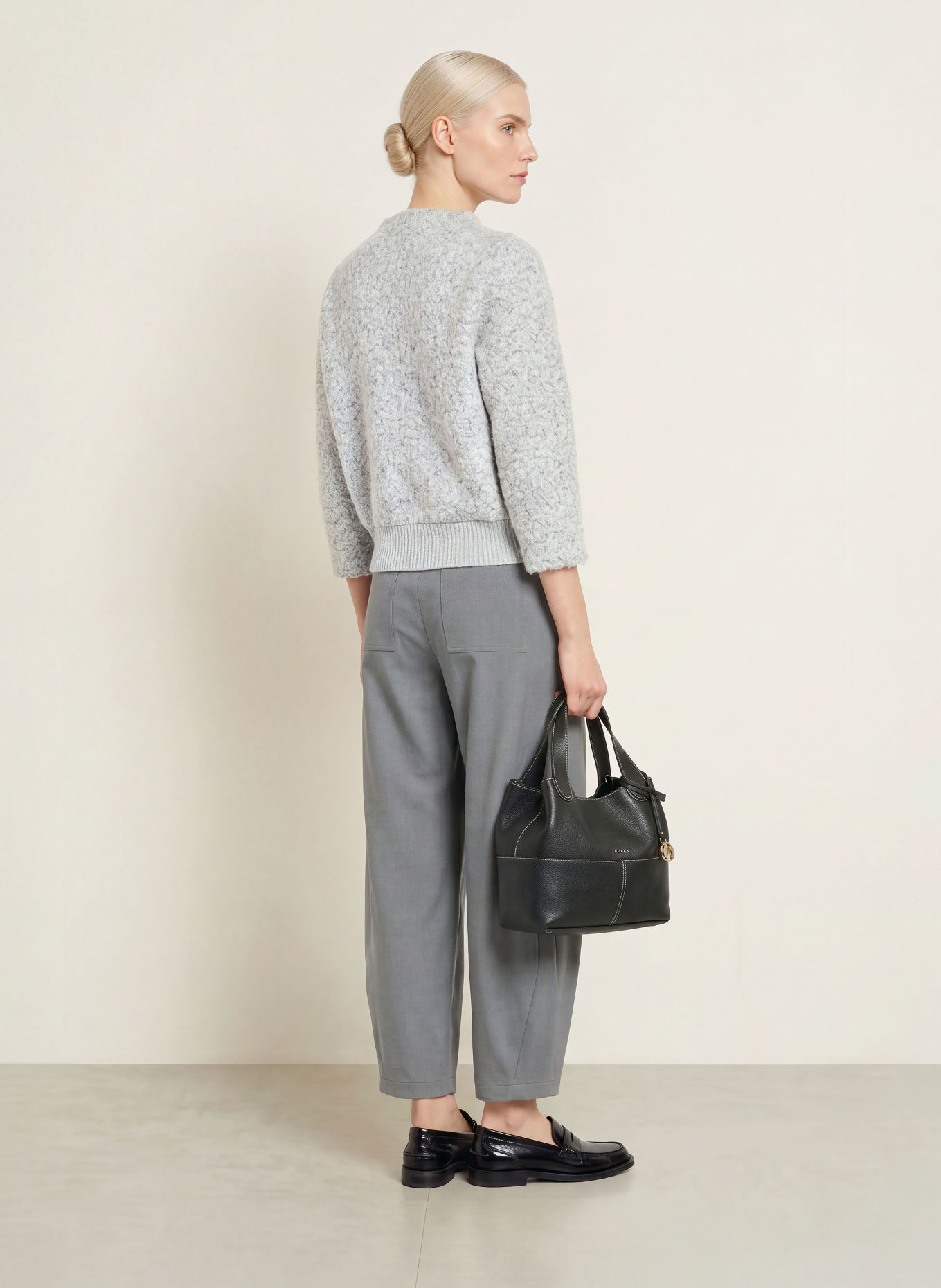 OPUS GOMETTA Sweater with 3/4-Sleeve: GRAY / WHITE