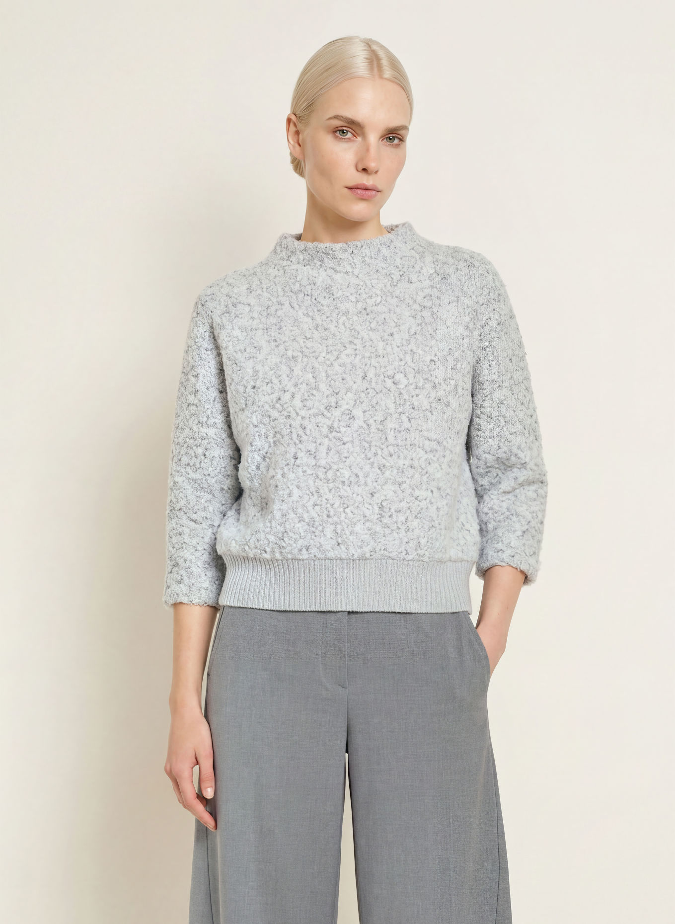 OPUS GOMETTA Sweater with 3/4-Sleeve: GRAY / WHITE