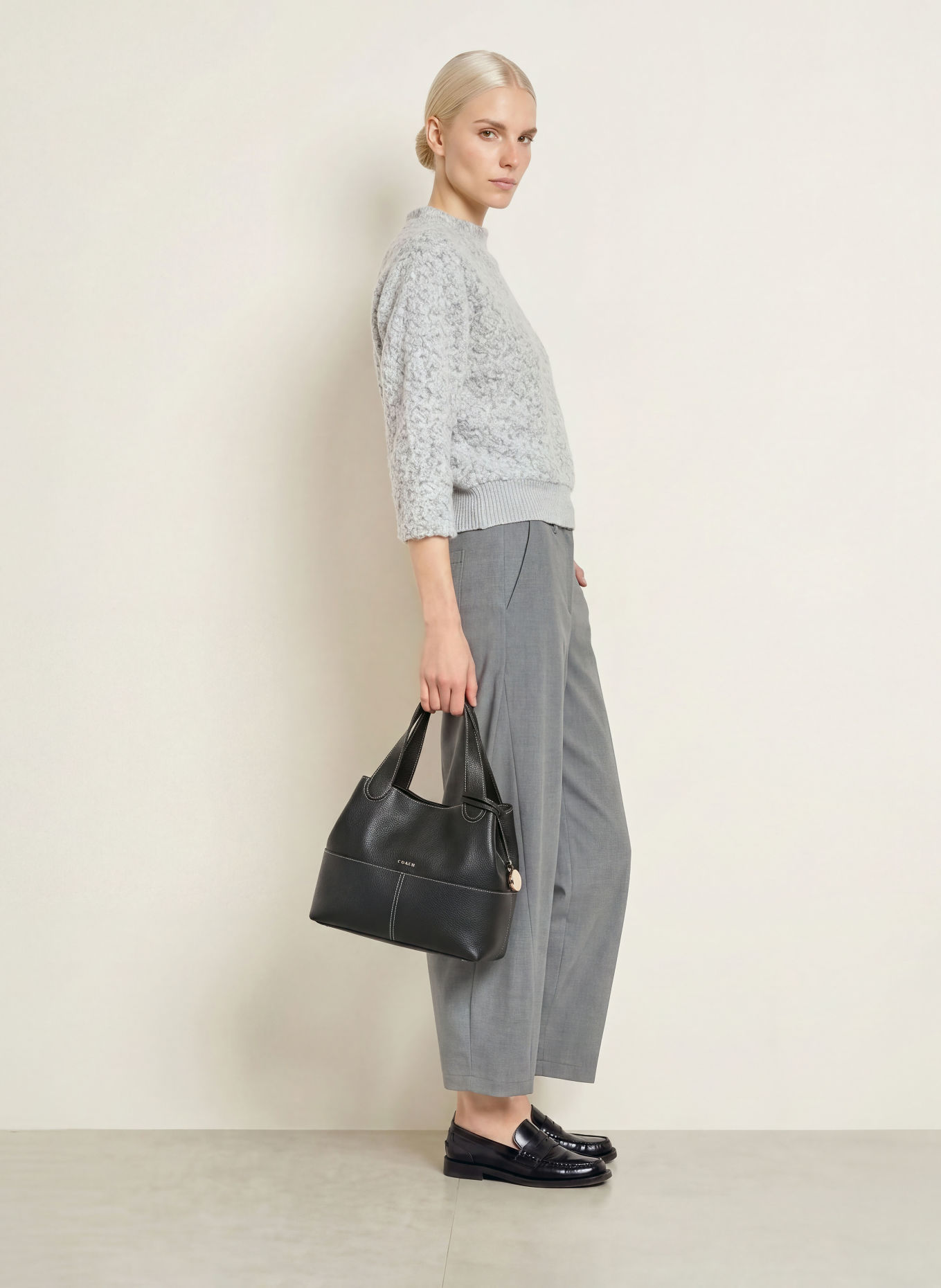 OPUS GOMETTA Sweater with 3/4-Sleeve: GRAY / WHITE