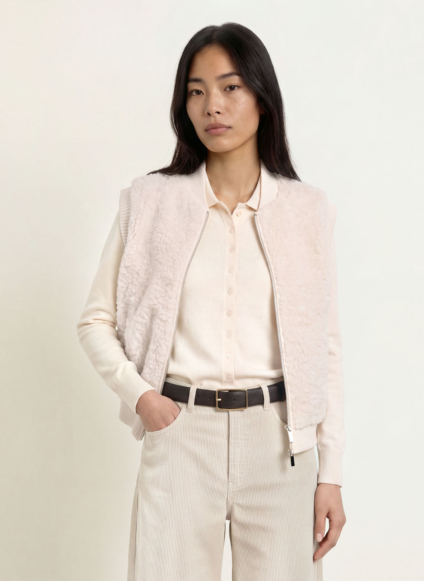 OPUS Faux Fur Vest GASTE: CREAM