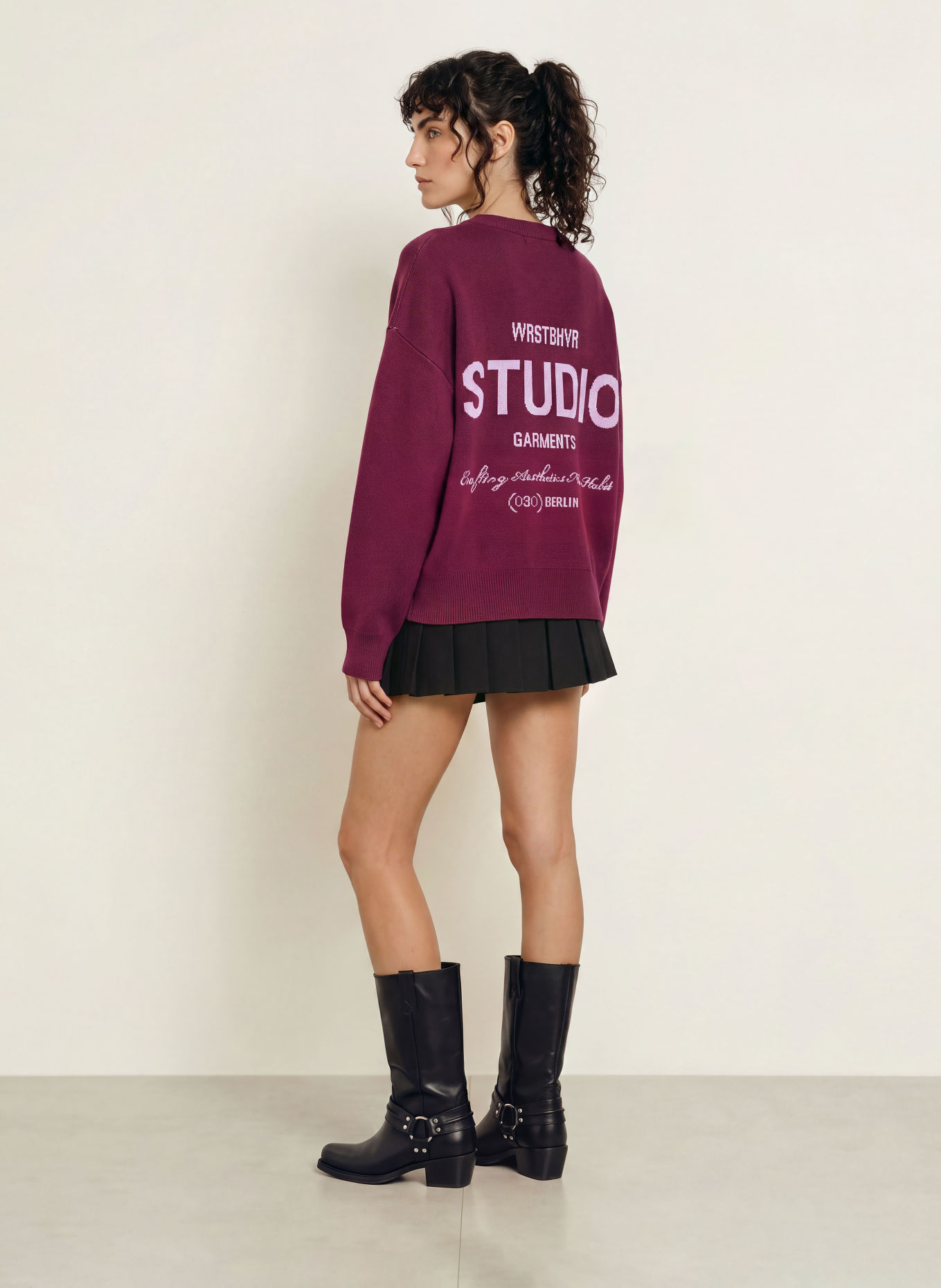 WRSTBHVR Pullover GARM: MØRKERØD / LYSELILLA