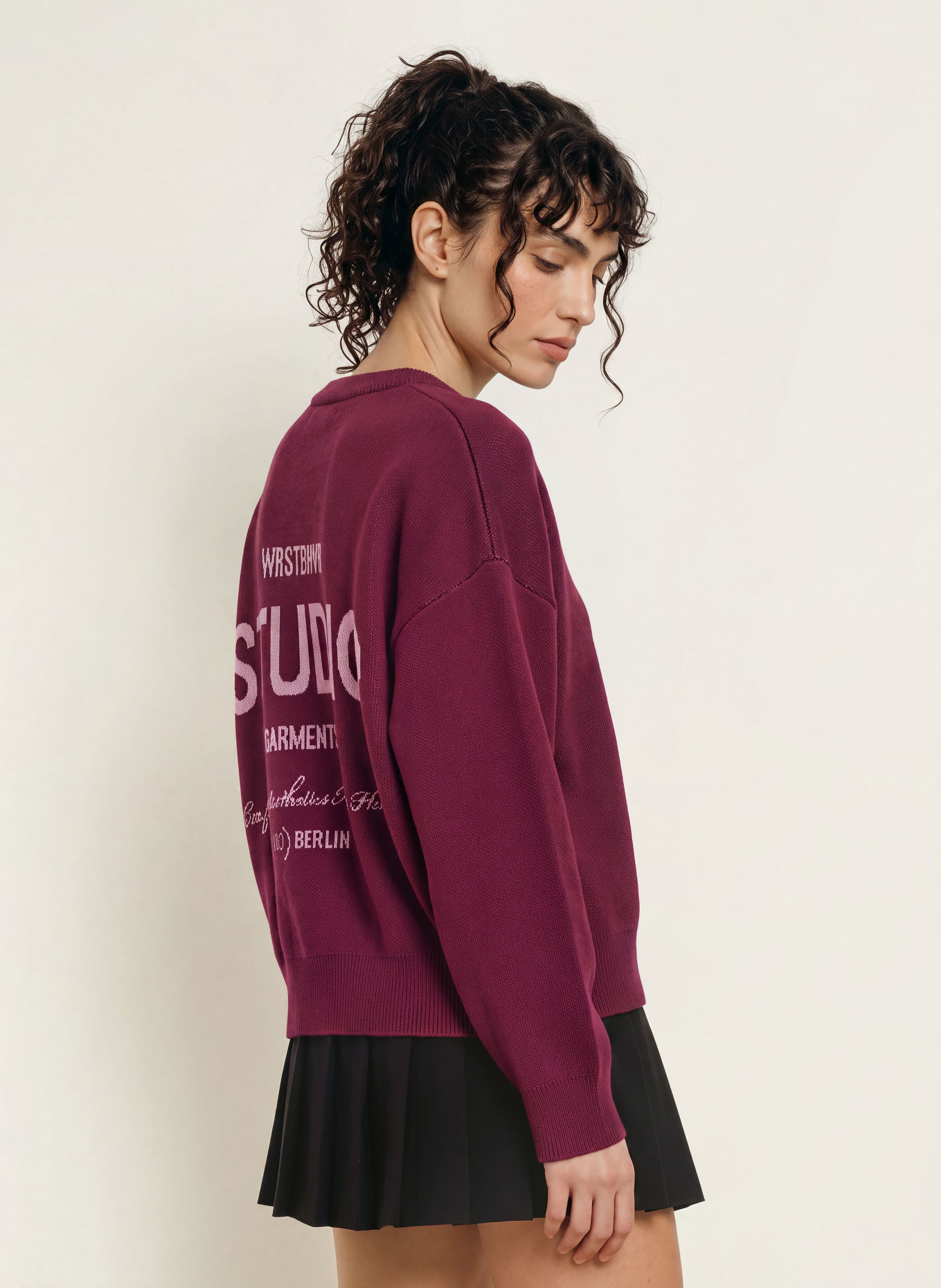 WRSTBHVR Pullover GARM: MØRKERØD / LYSELILLA