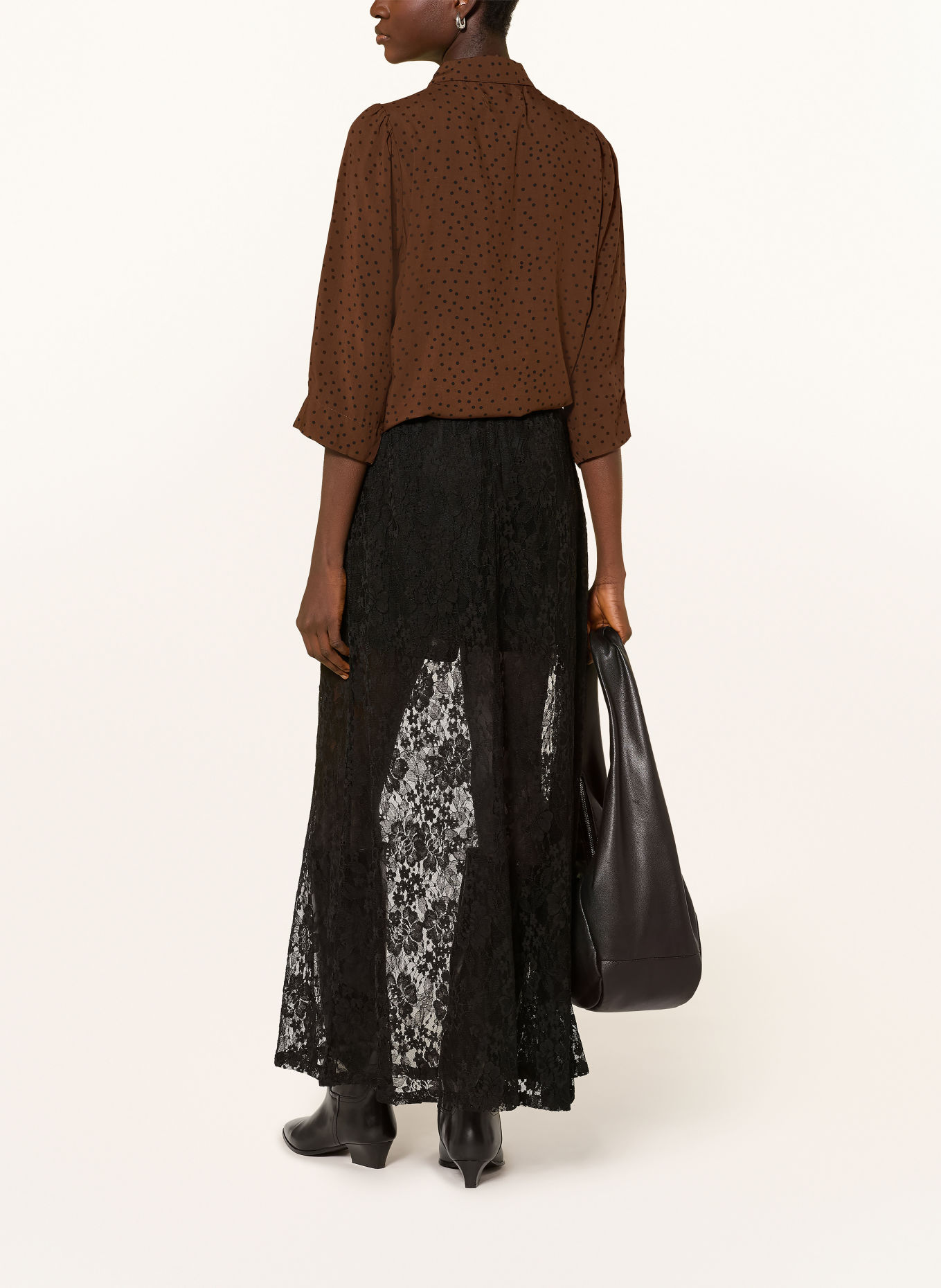 lollys laundry BONOLL shirt blouse with 3/4 sleeves: BROWN / BLACK