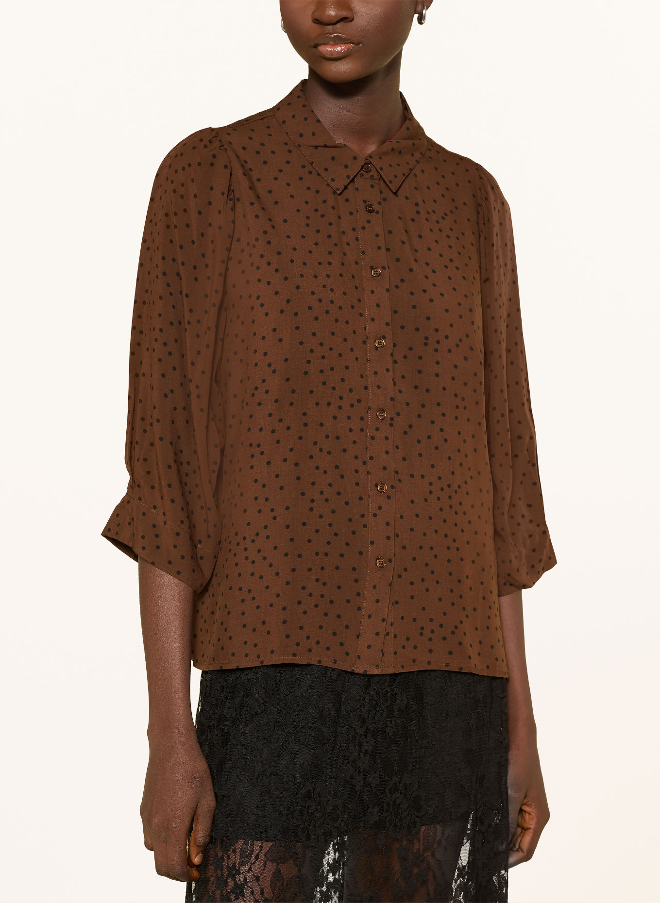 lollys laundry BONOLL shirt blouse with 3/4 sleeves: BROWN / BLACK