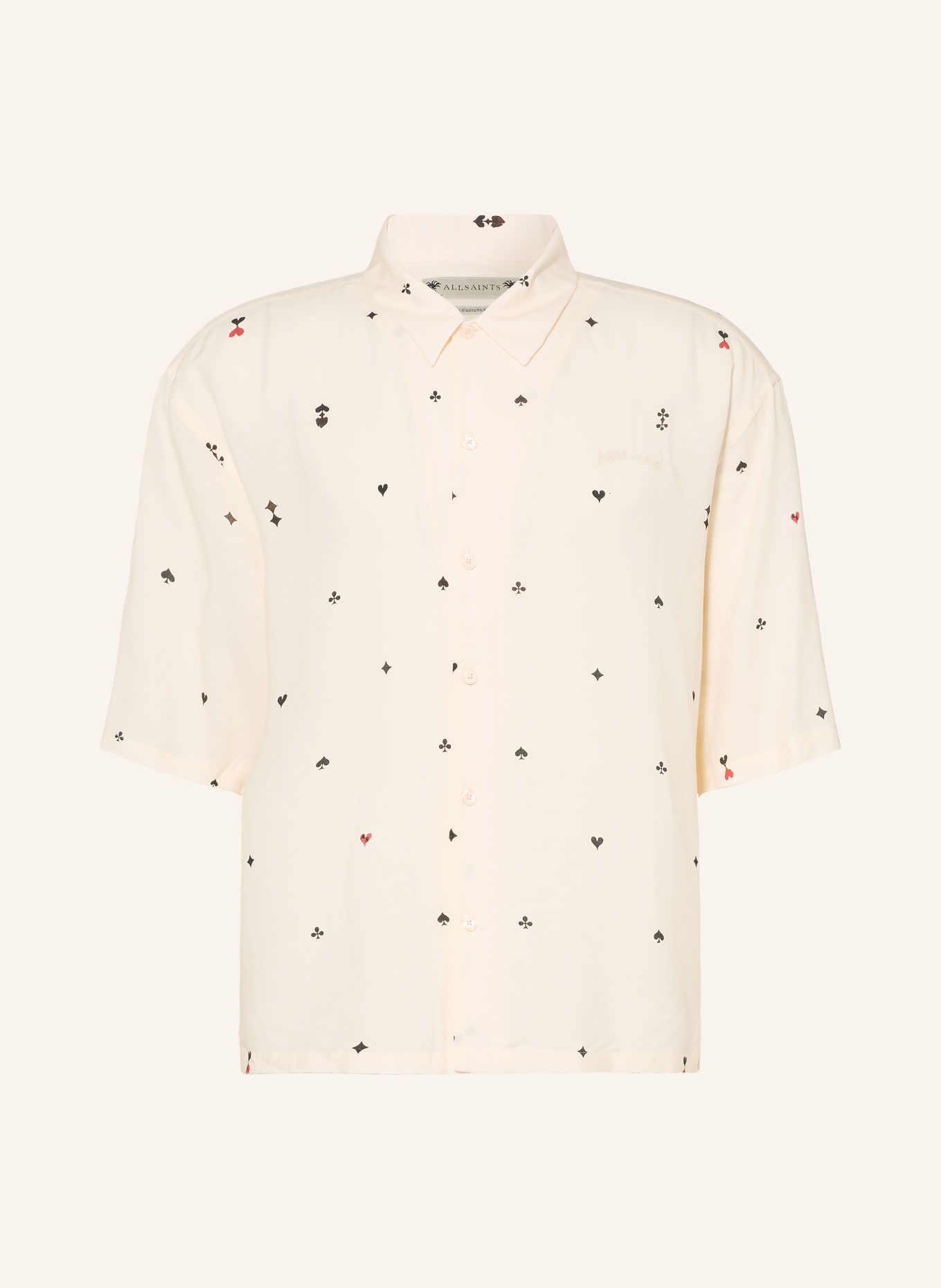 ALLSAINTS Overhemd met korte mouwen CARDSUIT Oversized Fit: ECRU / ROOD / ZWART