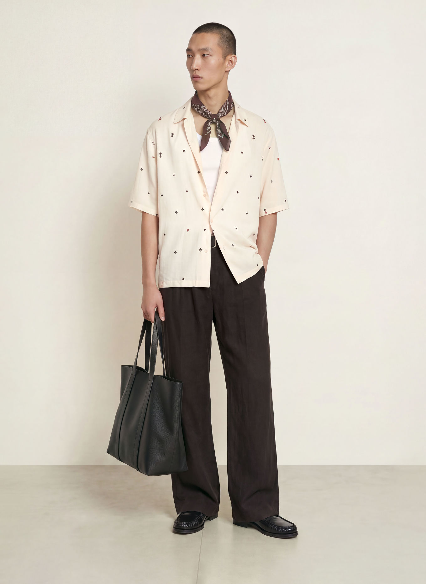 ALLSAINTS Overhemd met korte mouwen CARDSUIT Oversized Fit: ECRU / ROOD / ZWART