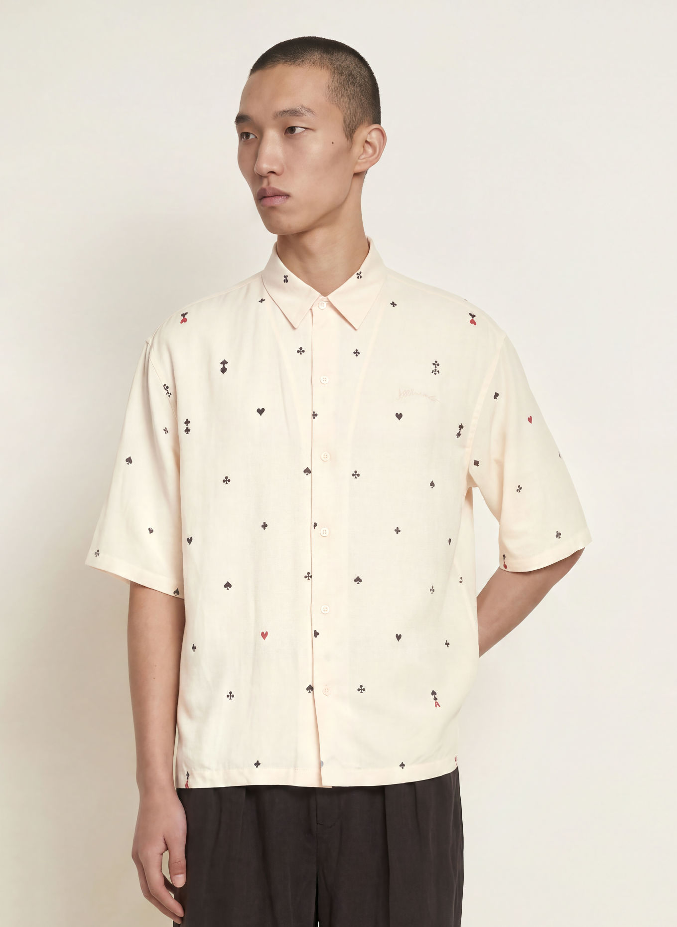 ALLSAINTS Overhemd met korte mouwen CARDSUIT Oversized Fit: ECRU / ROOD / ZWART