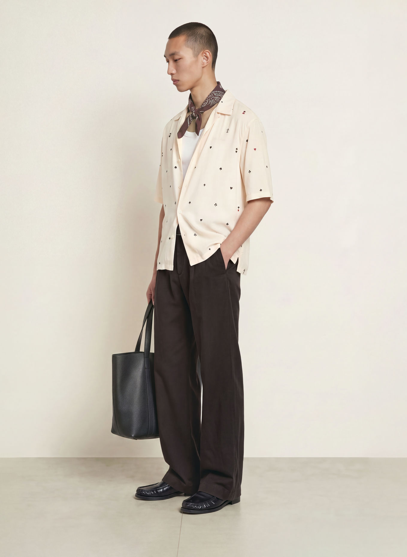 ALLSAINTS Overhemd met korte mouwen CARDSUIT Oversized Fit: ECRU / ROOD / ZWART