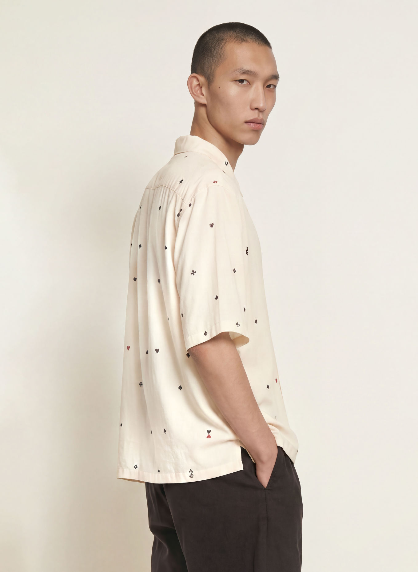 ALLSAINTS Overhemd met korte mouwen CARDSUIT Oversized Fit: ECRU / ROOD / ZWART