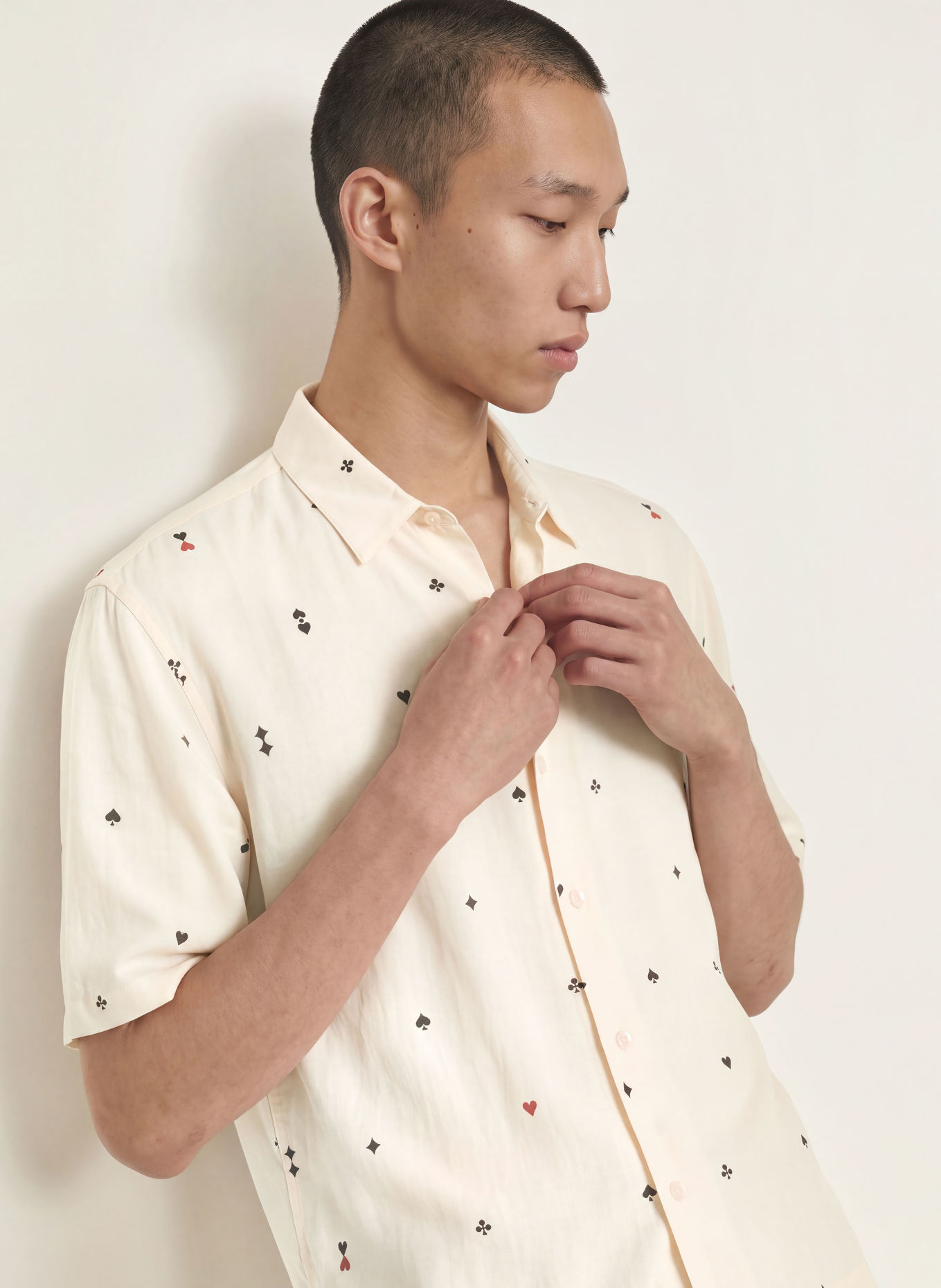 ALLSAINTS Overhemd met korte mouwen CARDSUIT Oversized Fit: ECRU / ROOD / ZWART