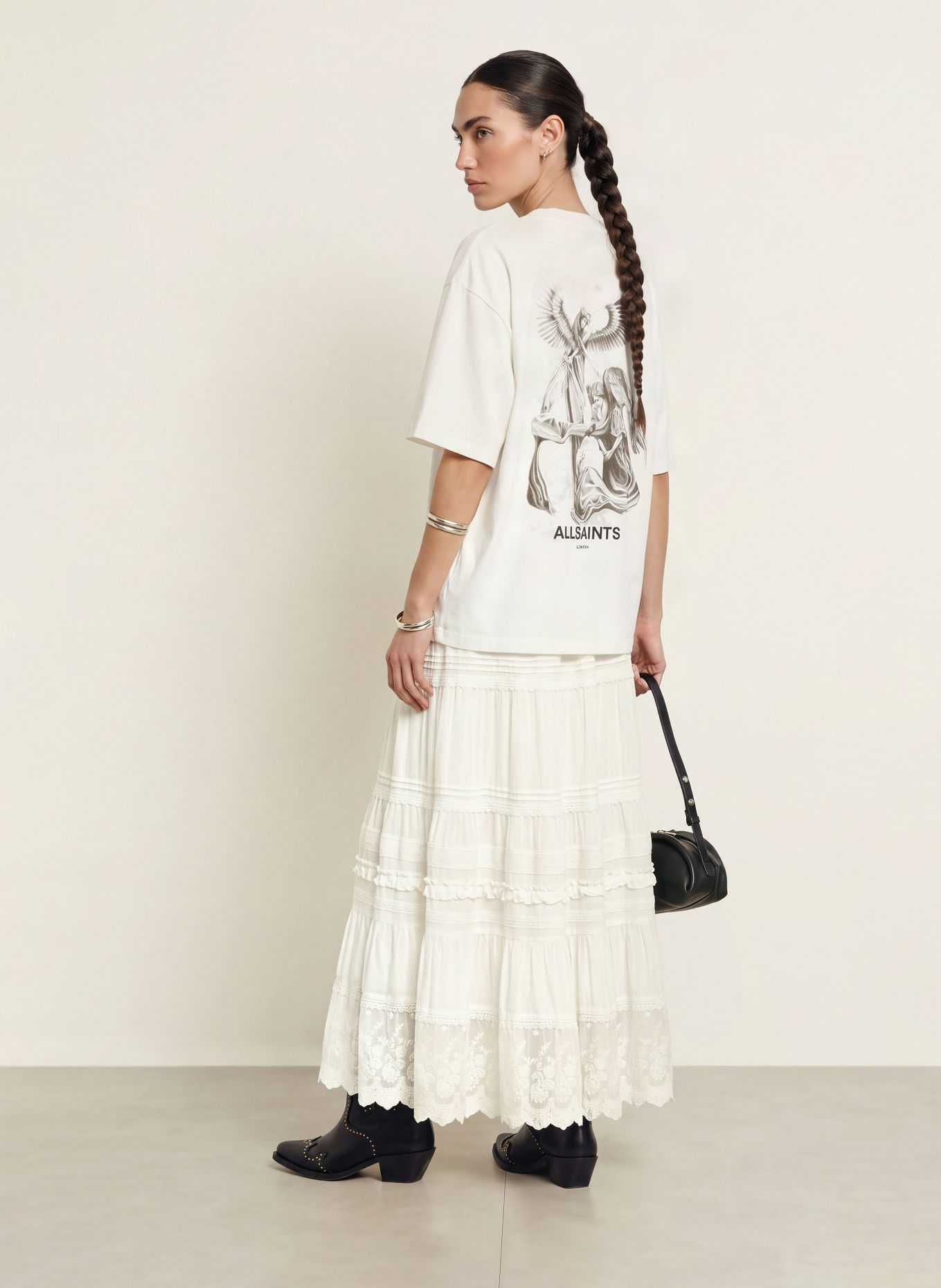 ALLSAINTS Jupe MEADOW avec dentelle et volants: BLANC