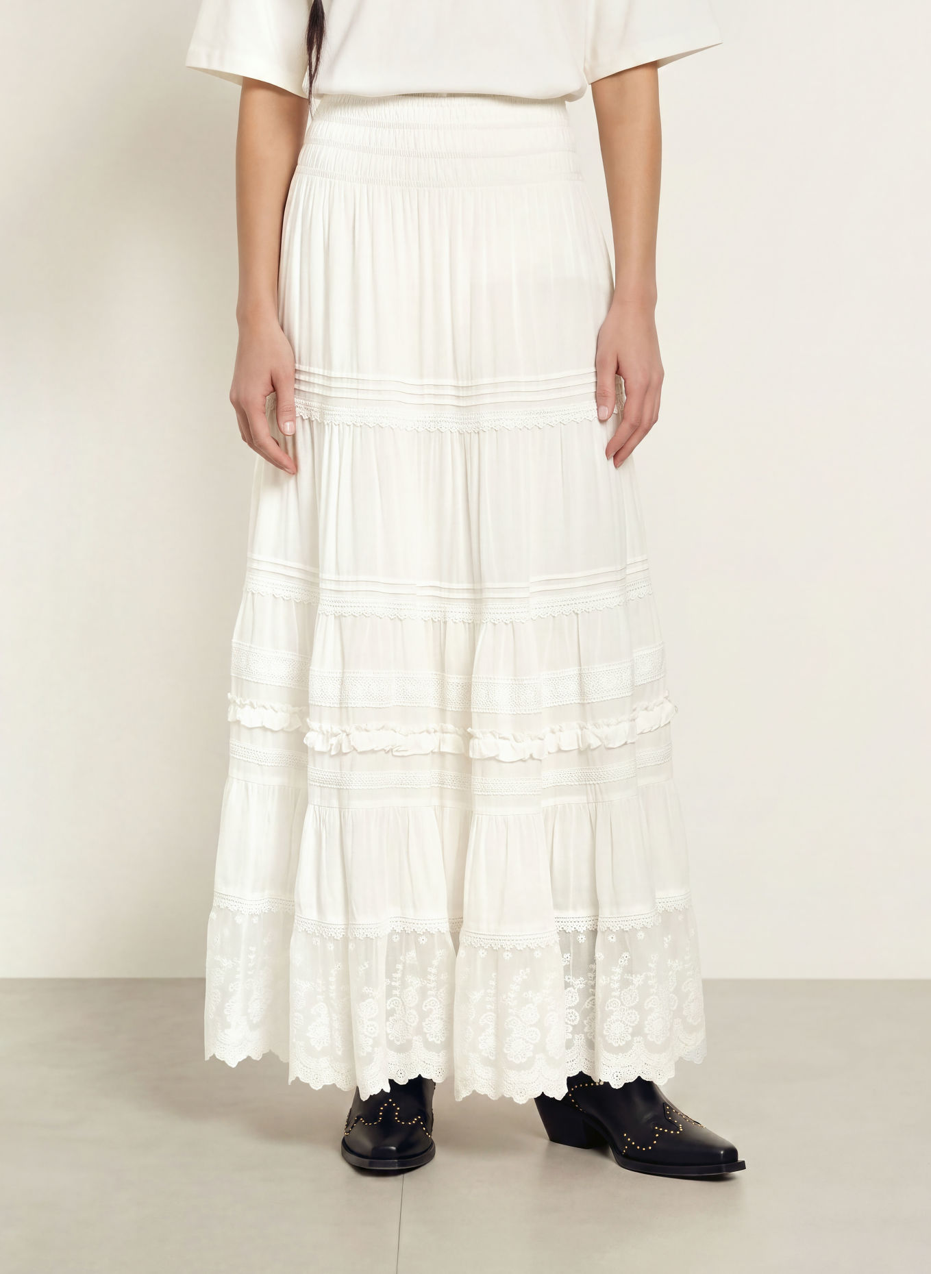 ALLSAINTS Jupe MEADOW avec dentelle et volants: BLANC
