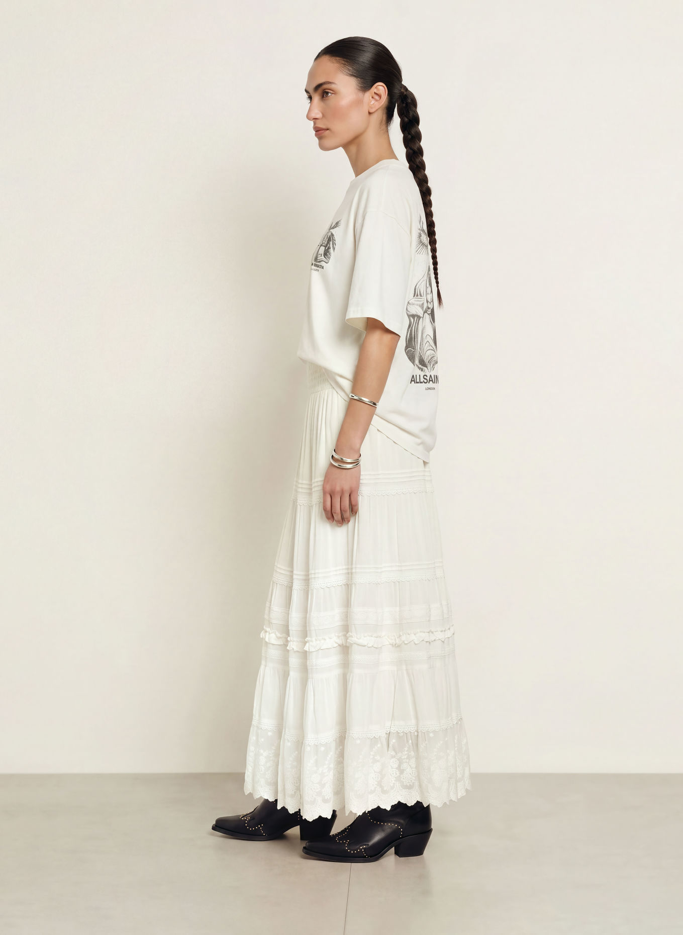 ALLSAINTS Jupe MEADOW avec dentelle et volants: BLANC
