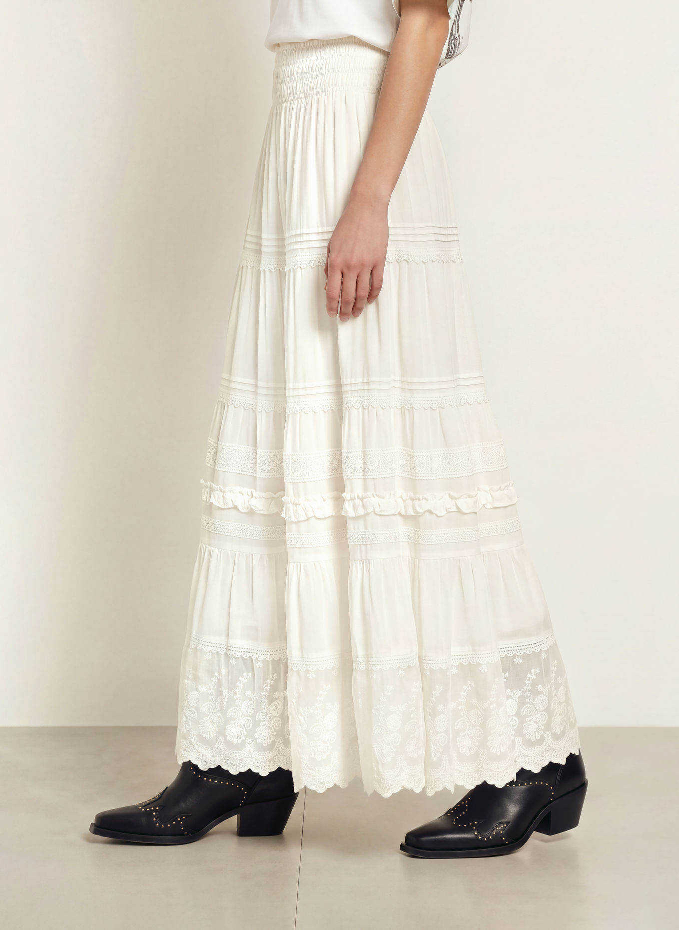 ALLSAINTS Jupe MEADOW avec dentelle et volants: BLANC