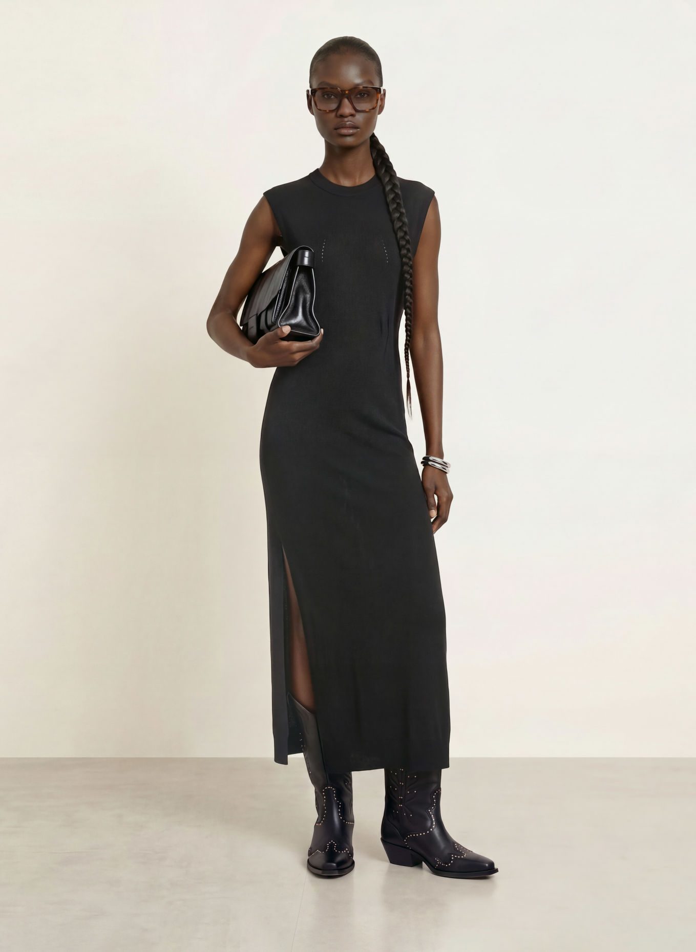 ALLSAINTS KAYLA Knit Dress Made of Merino Wool: BLACK