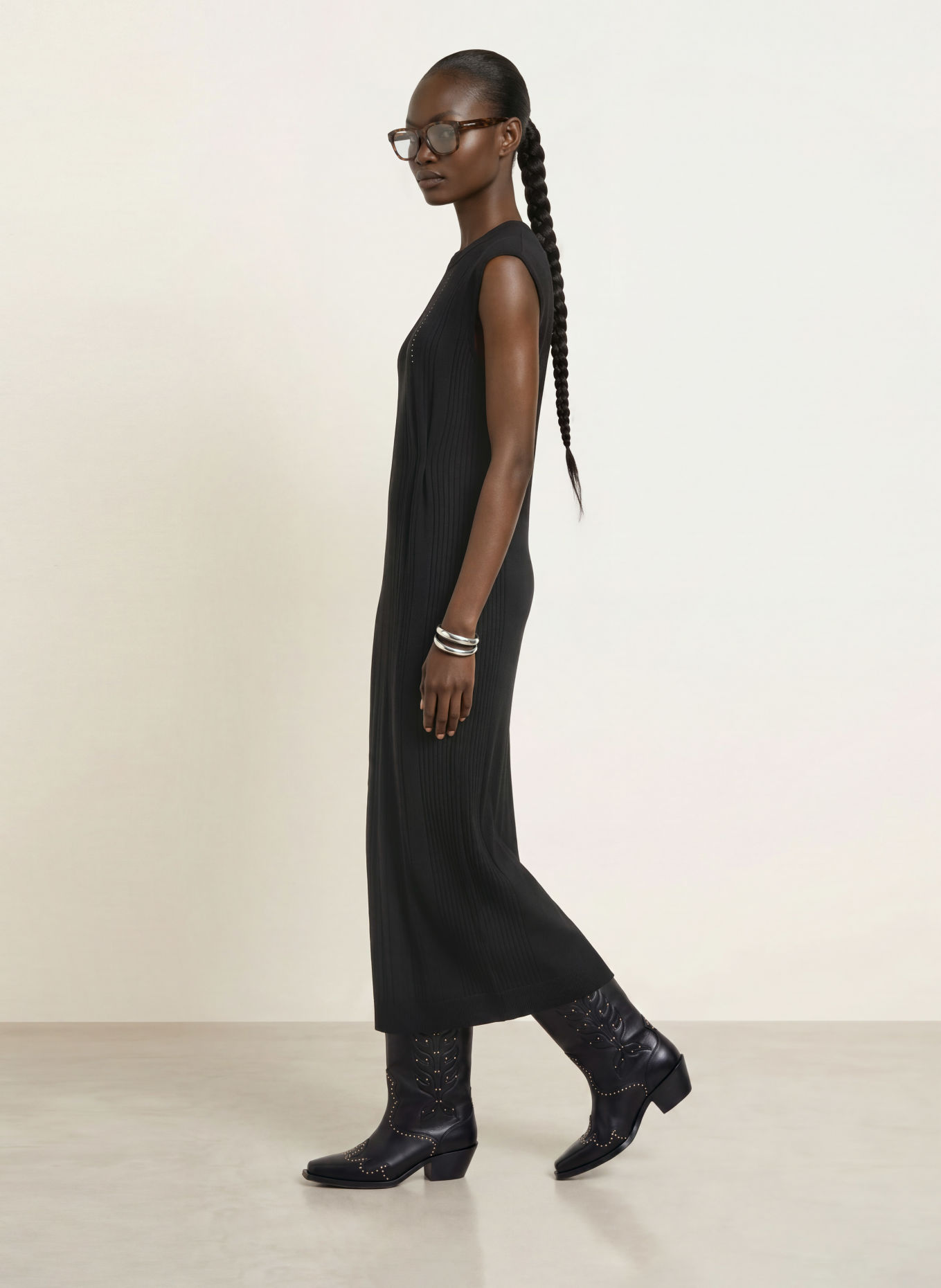 ALLSAINTS KAYLA Knit Dress Made of Merino Wool: BLACK