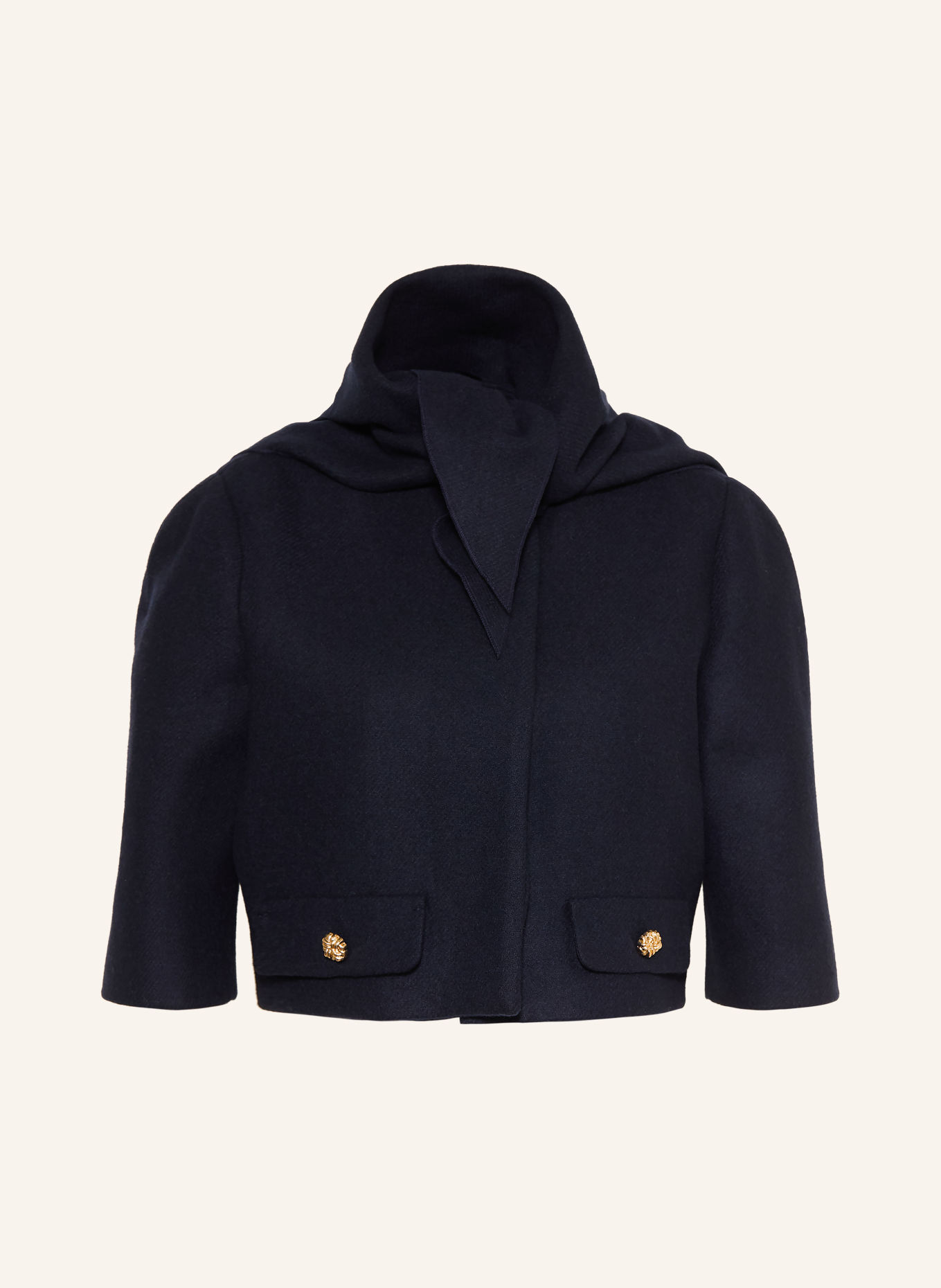 maje Jacke mit 3/4-Arm und abnehmbarem Schal: DUNKELBLAU / GOLD