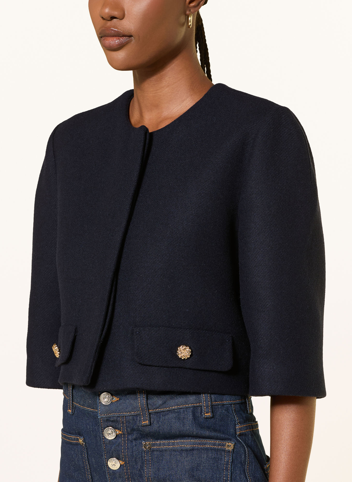 maje Jacke mit 3/4-Arm und abnehmbarem Schal: DUNKELBLAU / GOLD