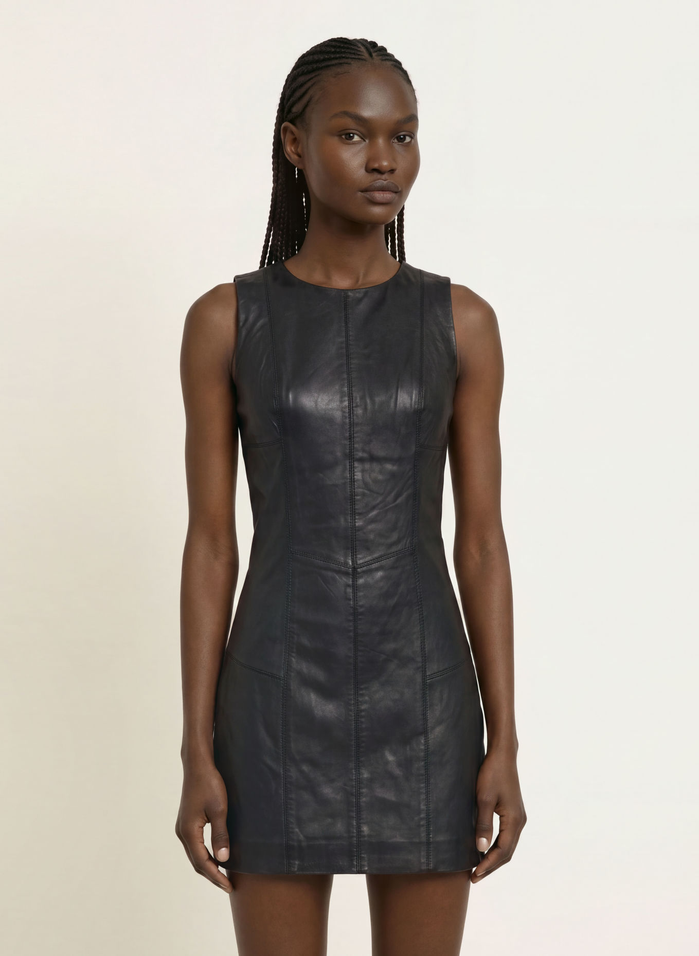 ALLSAINTS VEE Leather Dress: BLACK