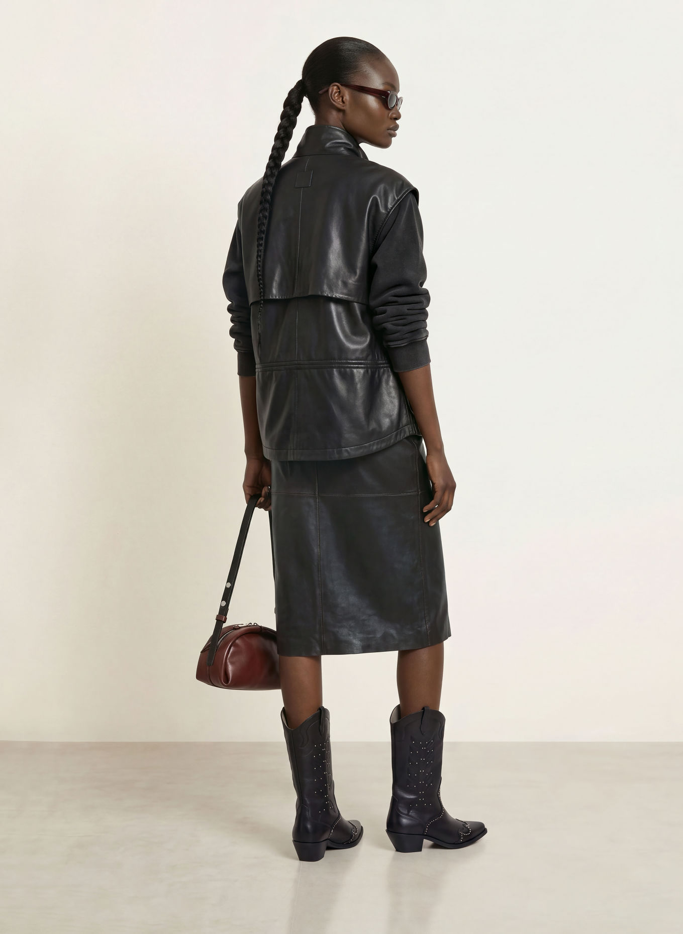 ALLSAINTS Lederrock OLIVIA: DUNKELBRAUN