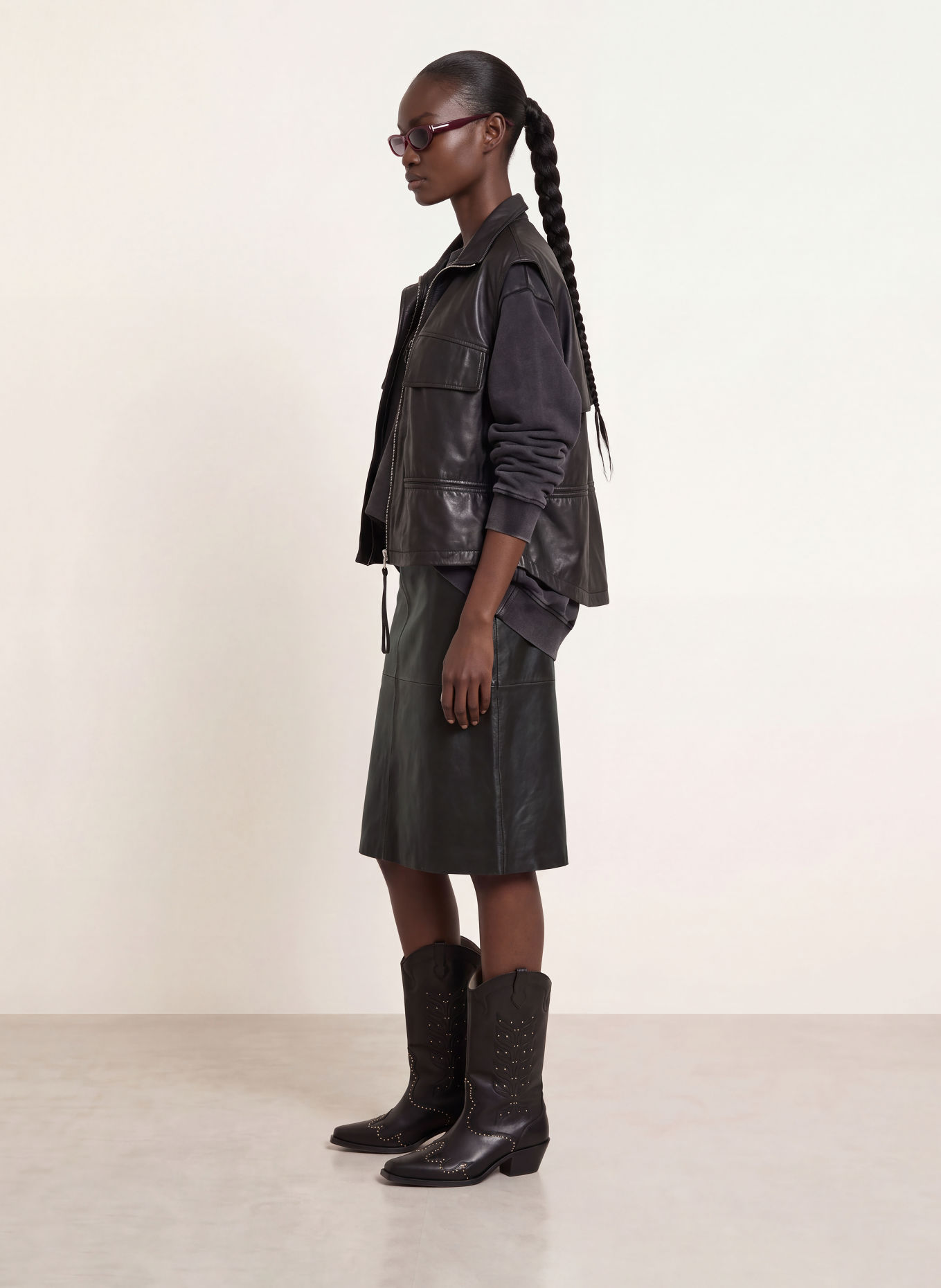 ALLSAINTS Lederrock OLIVIA: DUNKELBRAUN