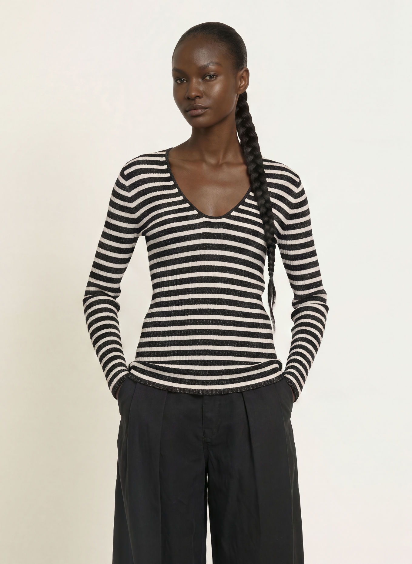 ALLSAINTS Pullover KAY mit Glitzergarn: CREME / SCHWARZ