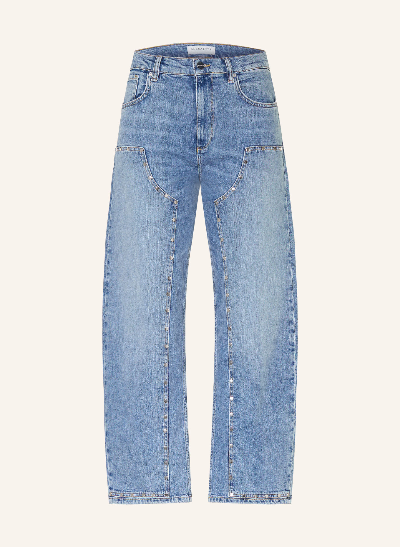 ALLSAINTS SADIE Barrel-leg jeans with Studs: 2160 Light Indigo