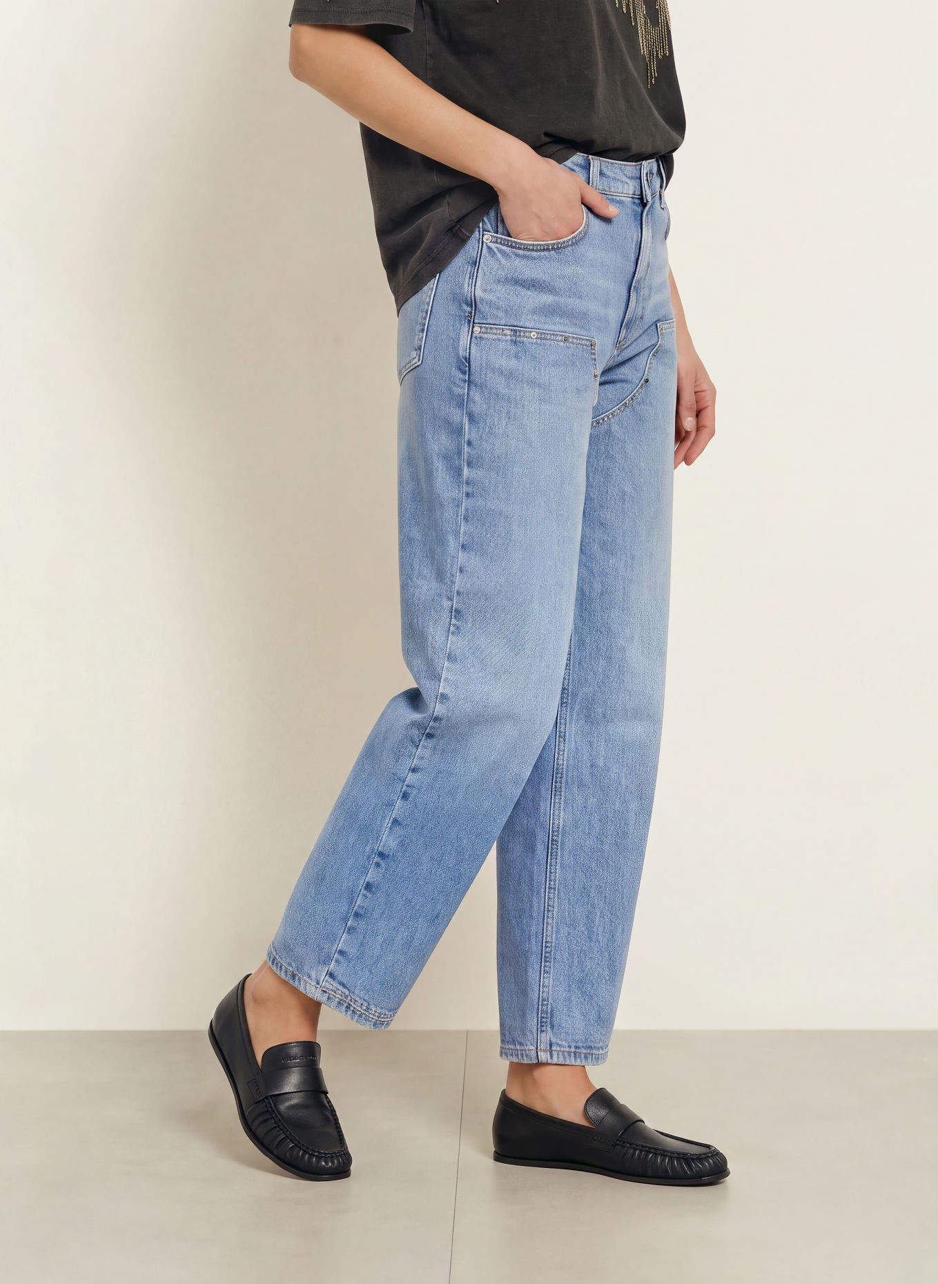 ALLSAINTS SADIE Barrel-leg jeans with Studs: 2160 Light Indigo