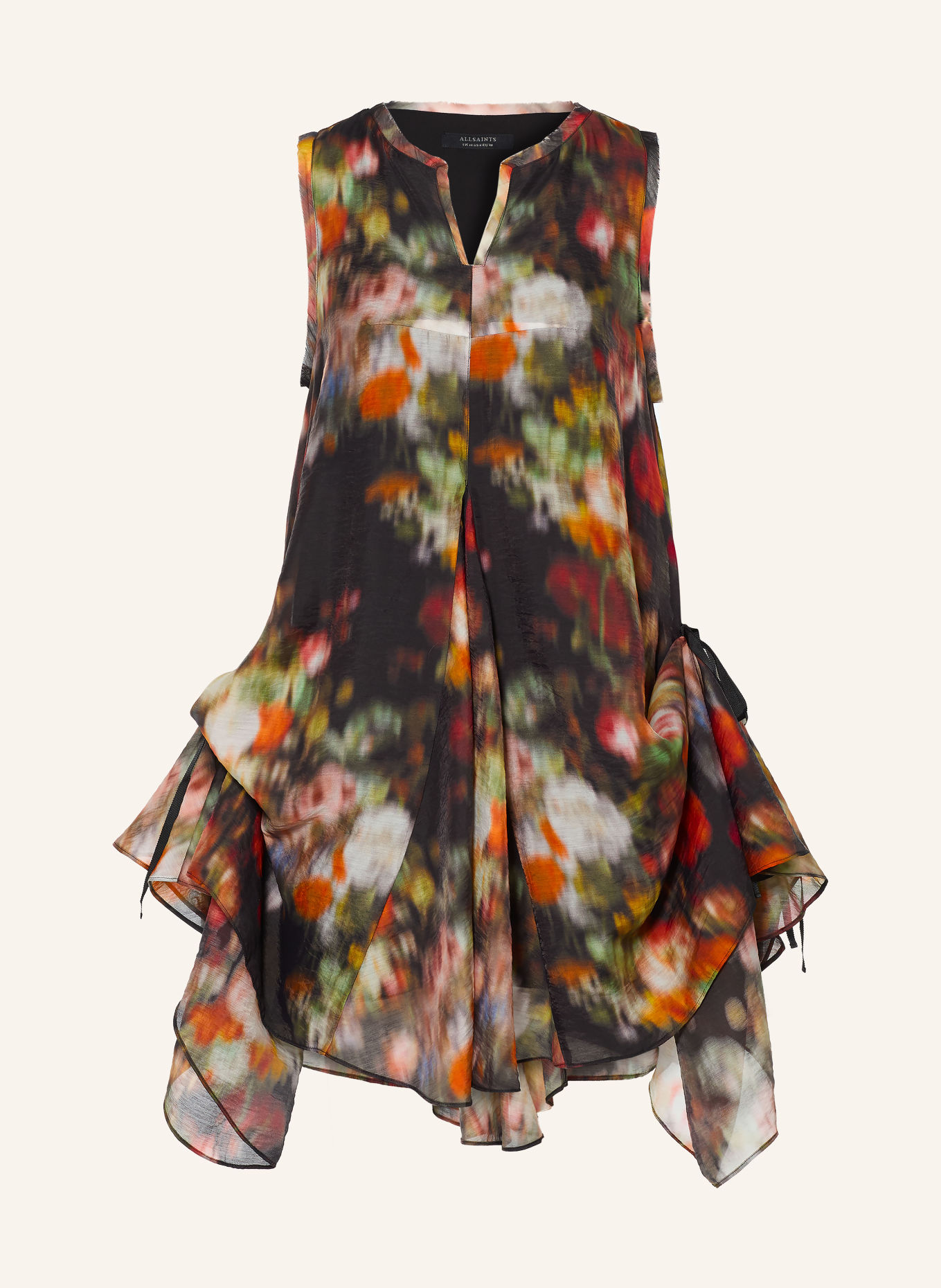 ALLSAINTS SYBIL Dress with Flounces: BLACK / RED / GREEN