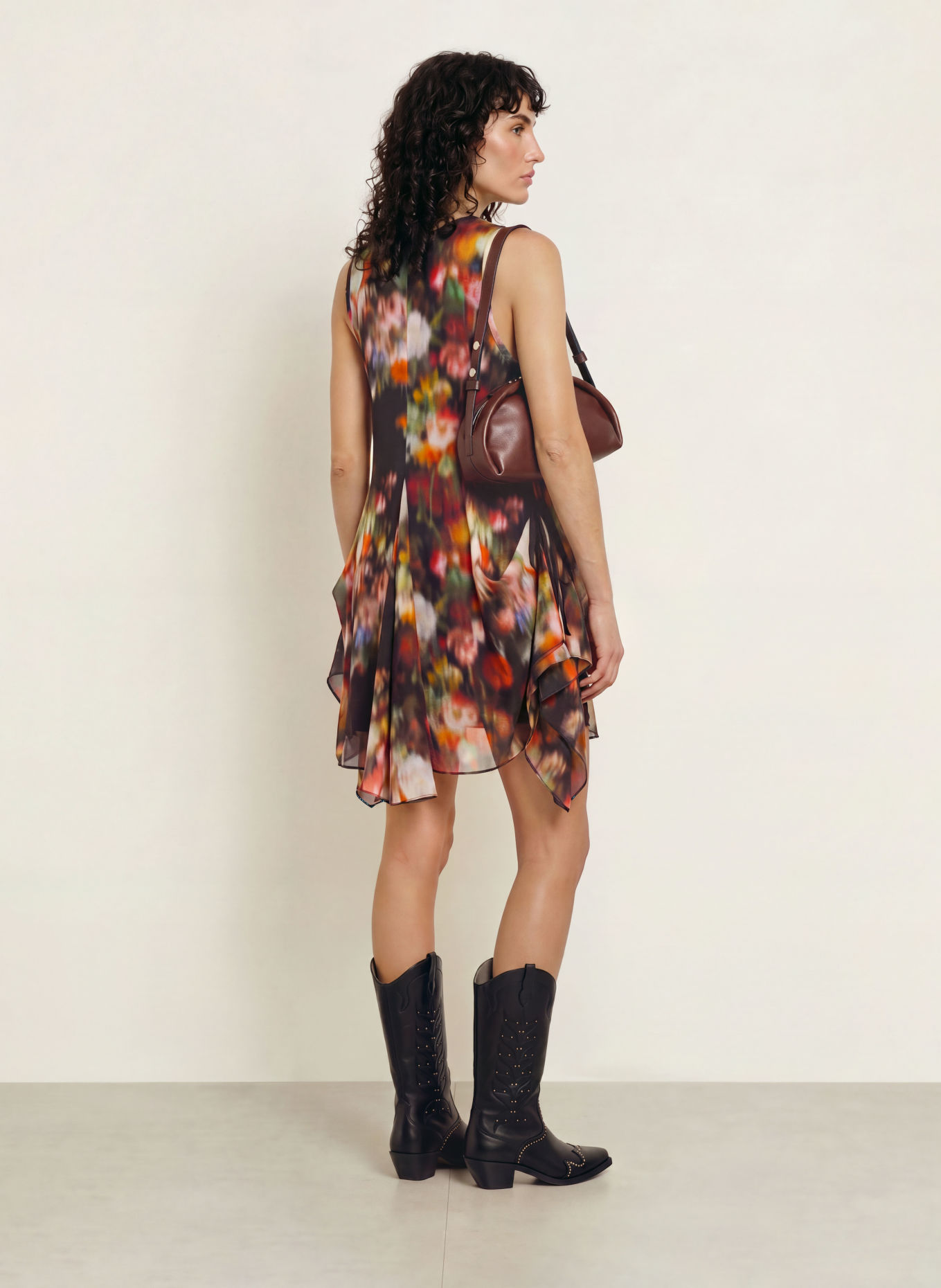 ALLSAINTS SYBIL Dress with Flounces: BLACK / RED / GREEN