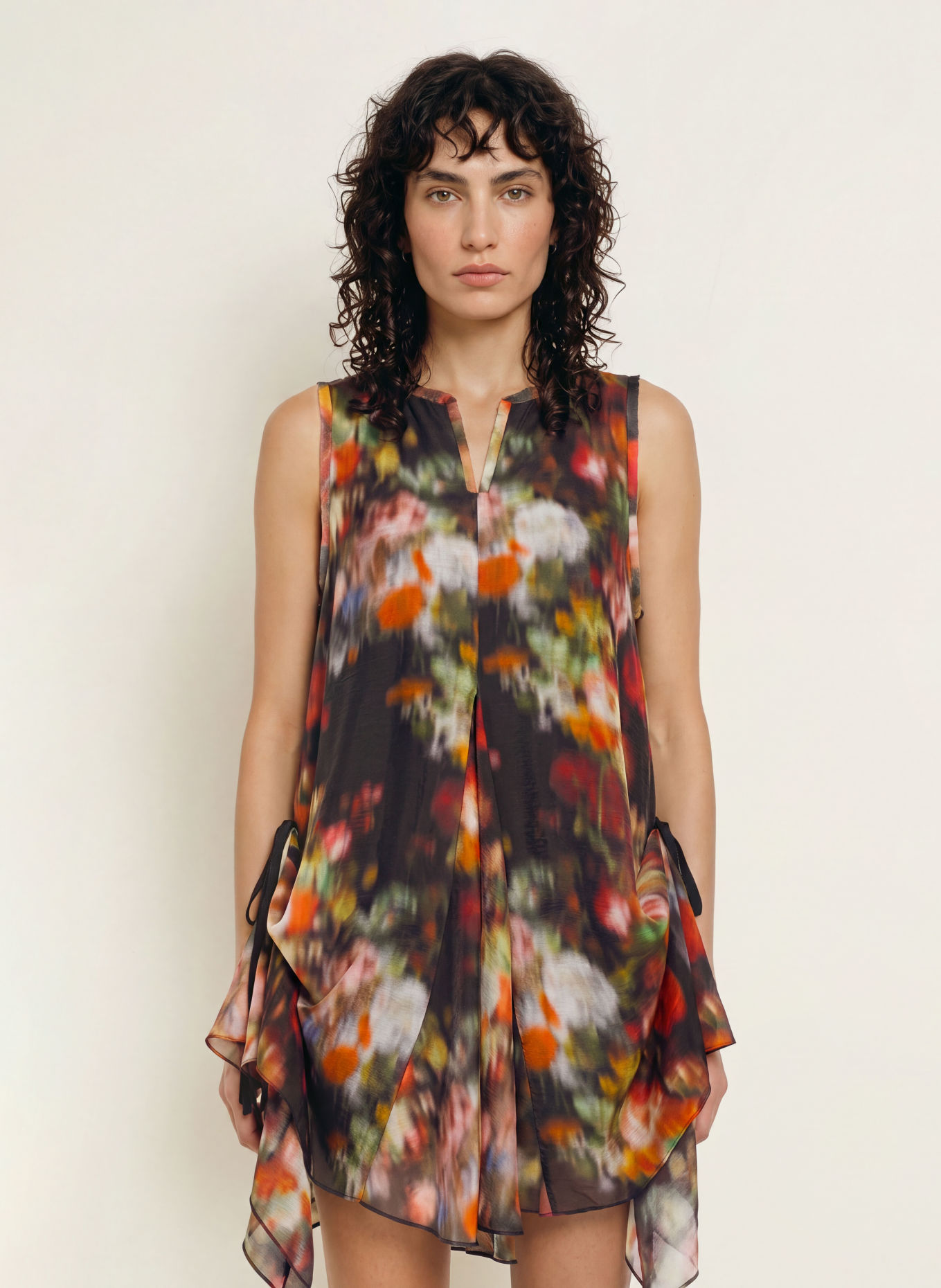 ALLSAINTS SYBIL Dress with Flounces: BLACK / RED / GREEN