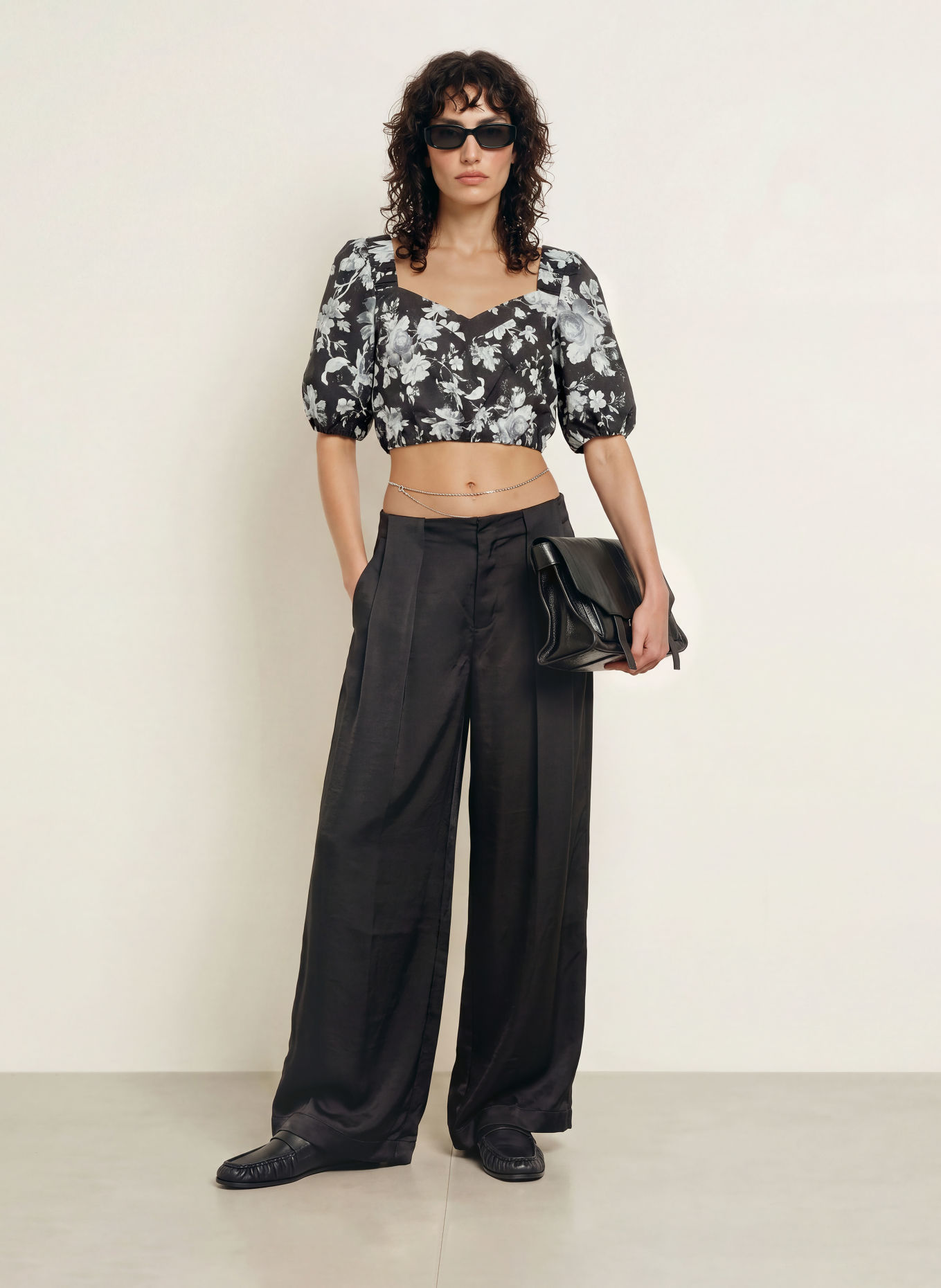 ALLSAINTS Cropped-Blusenshirt LEVY: SCHWARZ / GRAU / WEISS
