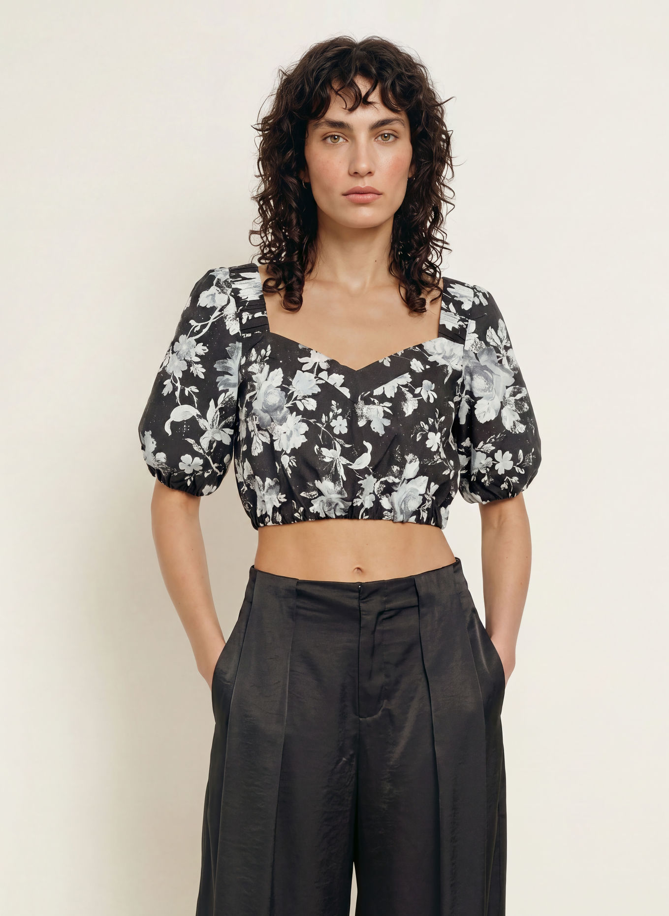 ALLSAINTS Cropped-Blusenshirt LEVY: SCHWARZ / GRAU / WEISS