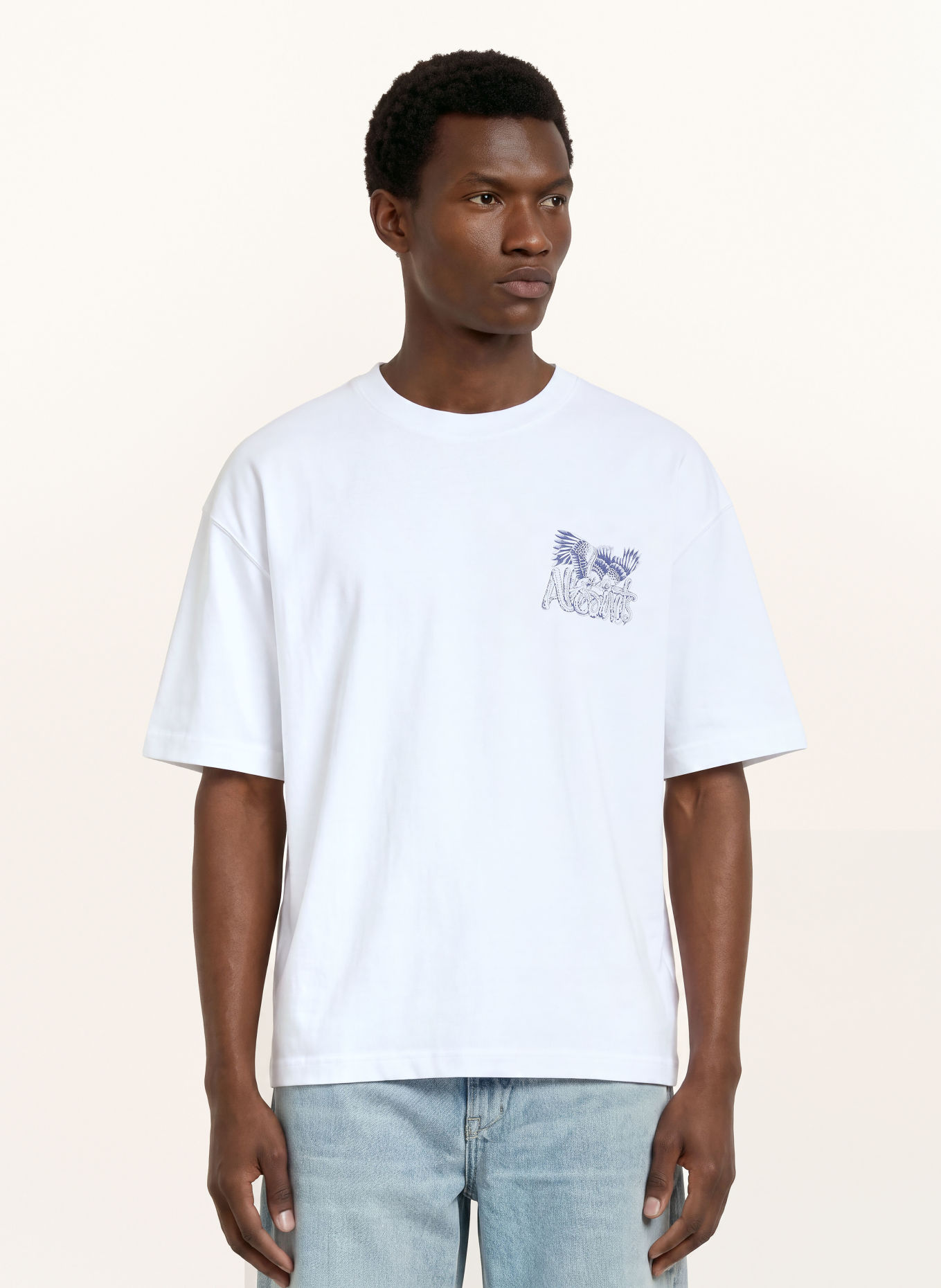 ALLSAINTS T-Shirt BATTLES: WEISS / DUNKELBLAU