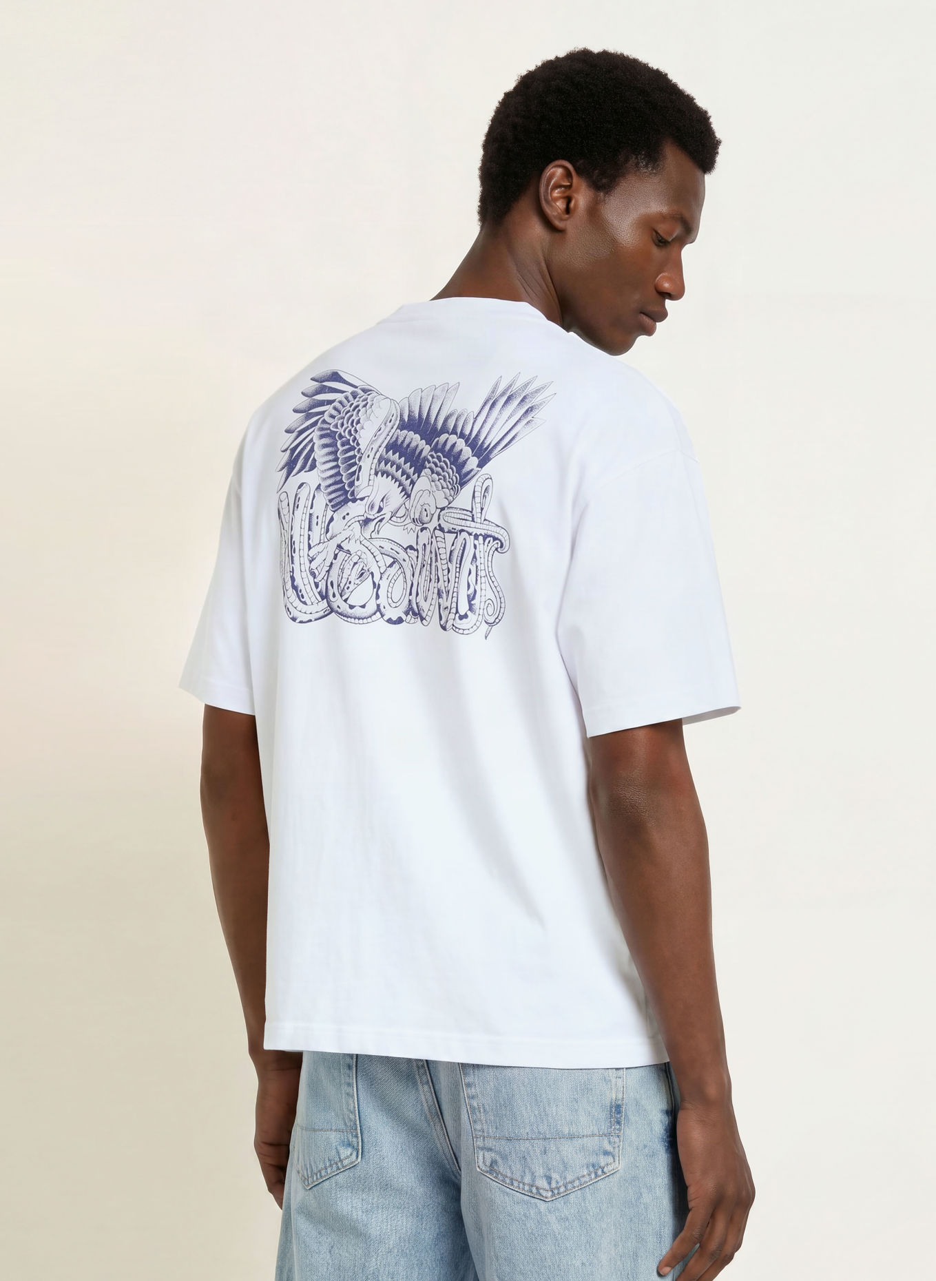 ALLSAINTS T-Shirt BATTLES: WEISS / DUNKELBLAU
