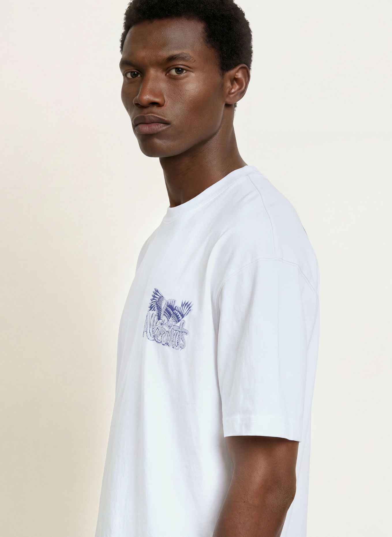 ALLSAINTS T-Shirt BATTLES: WEISS / DUNKELBLAU