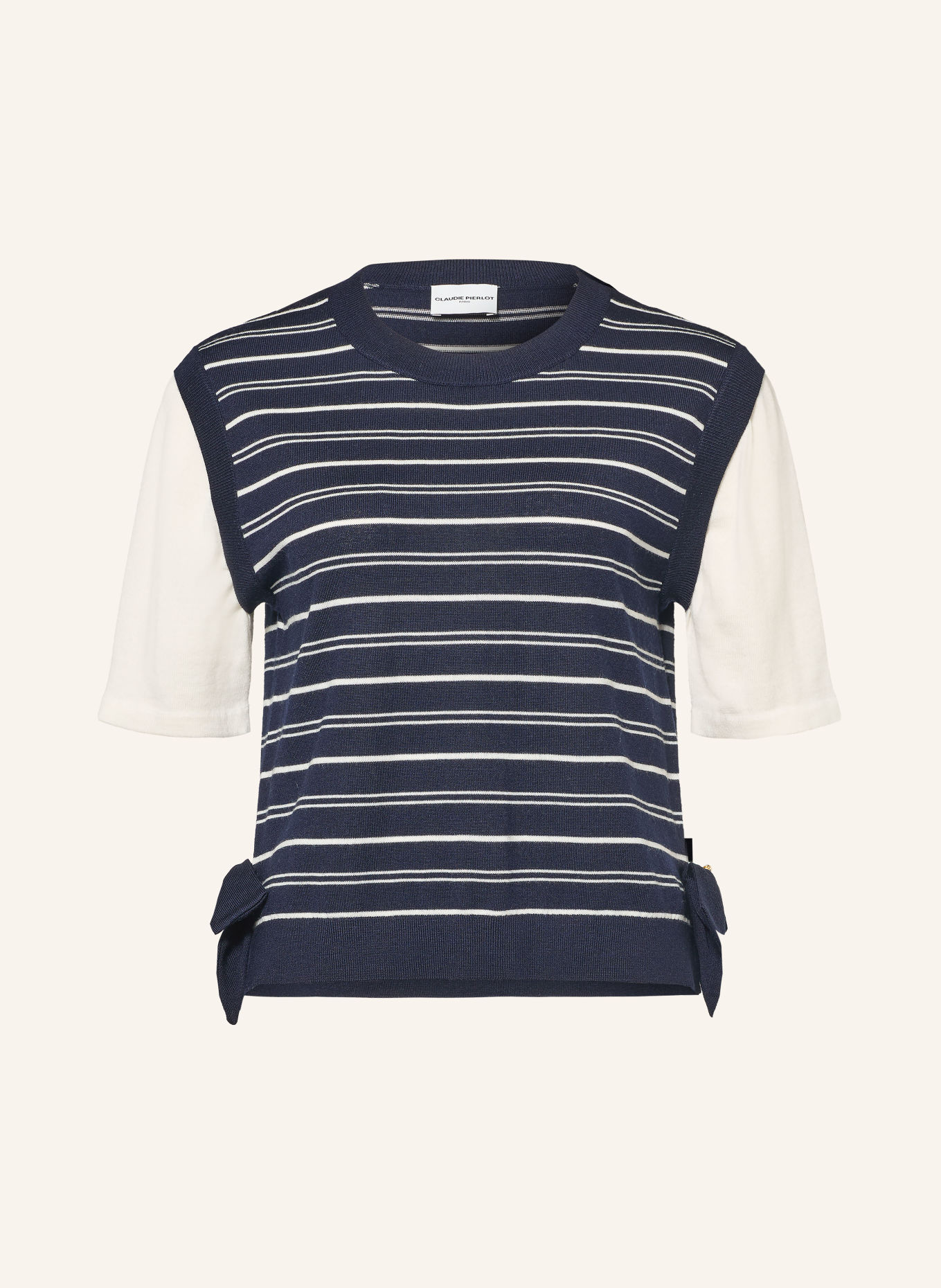 CLAUDIE PIERLOT Strickshirt: DUNKELBLAU / ECRU