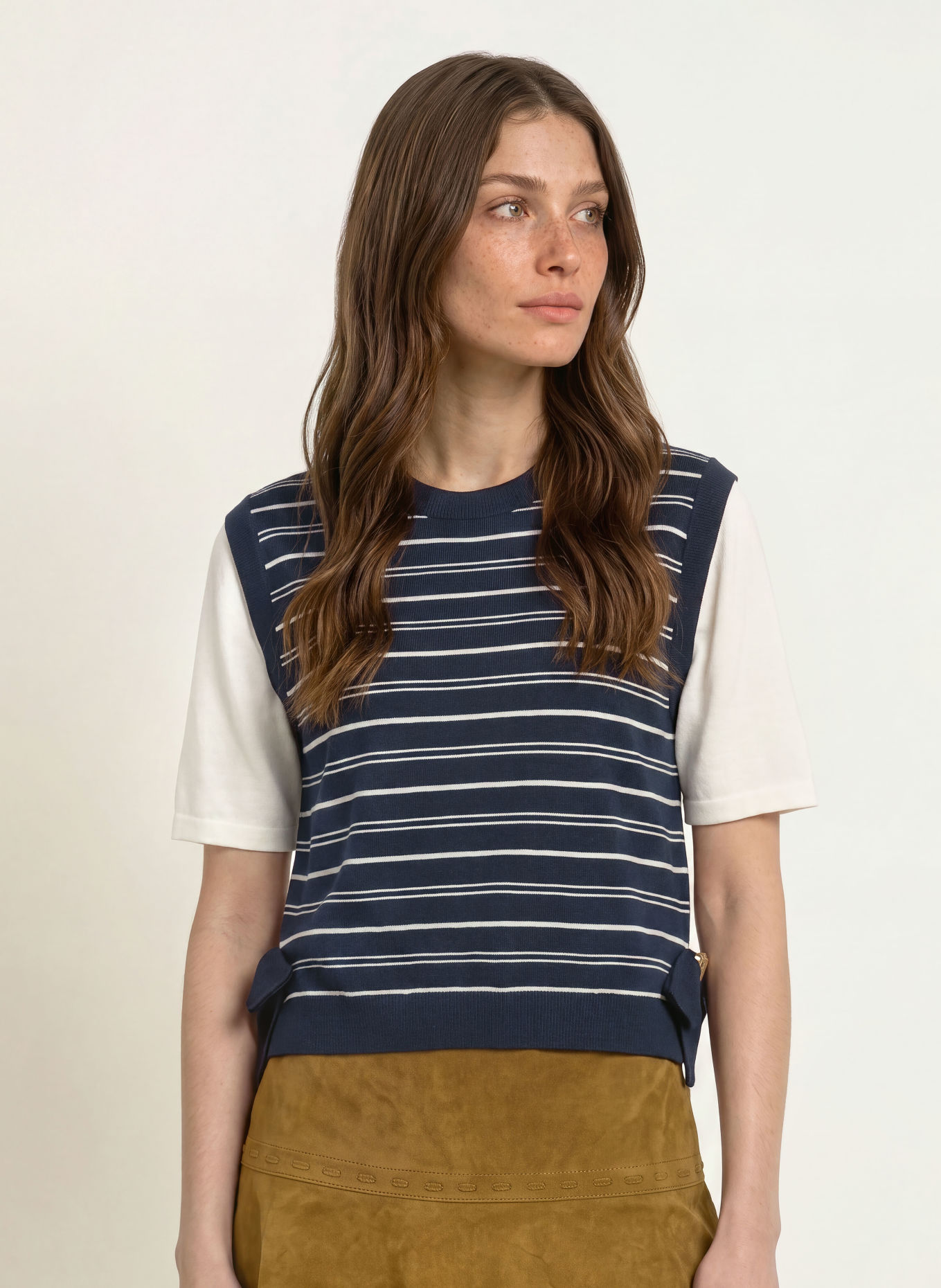 CLAUDIE PIERLOT Strickshirt: DUNKELBLAU / ECRU