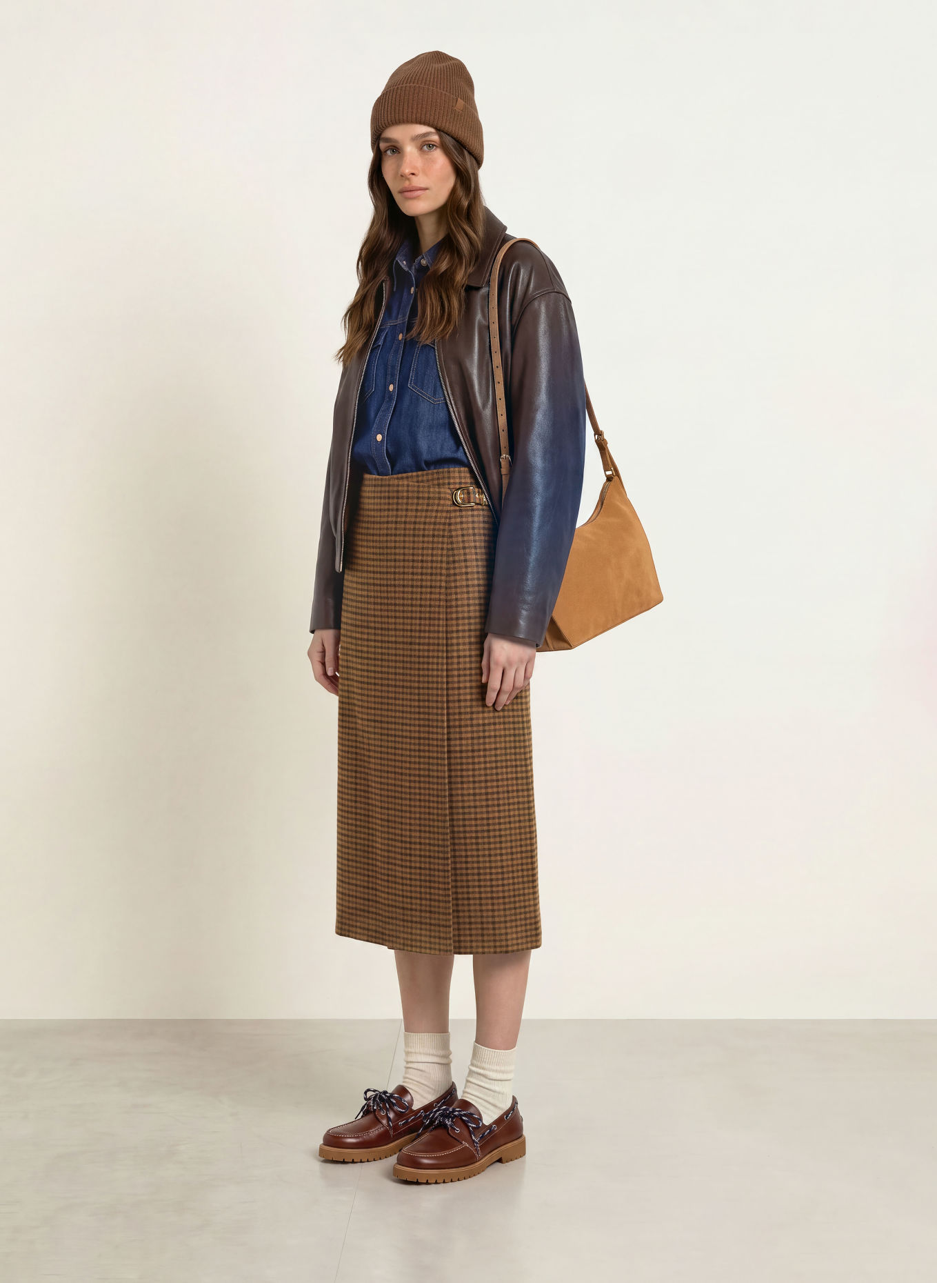 CLAUDIE PIERLOT Flanellrock in Wickeloptik: BEIGE / BRAUN / BLAU