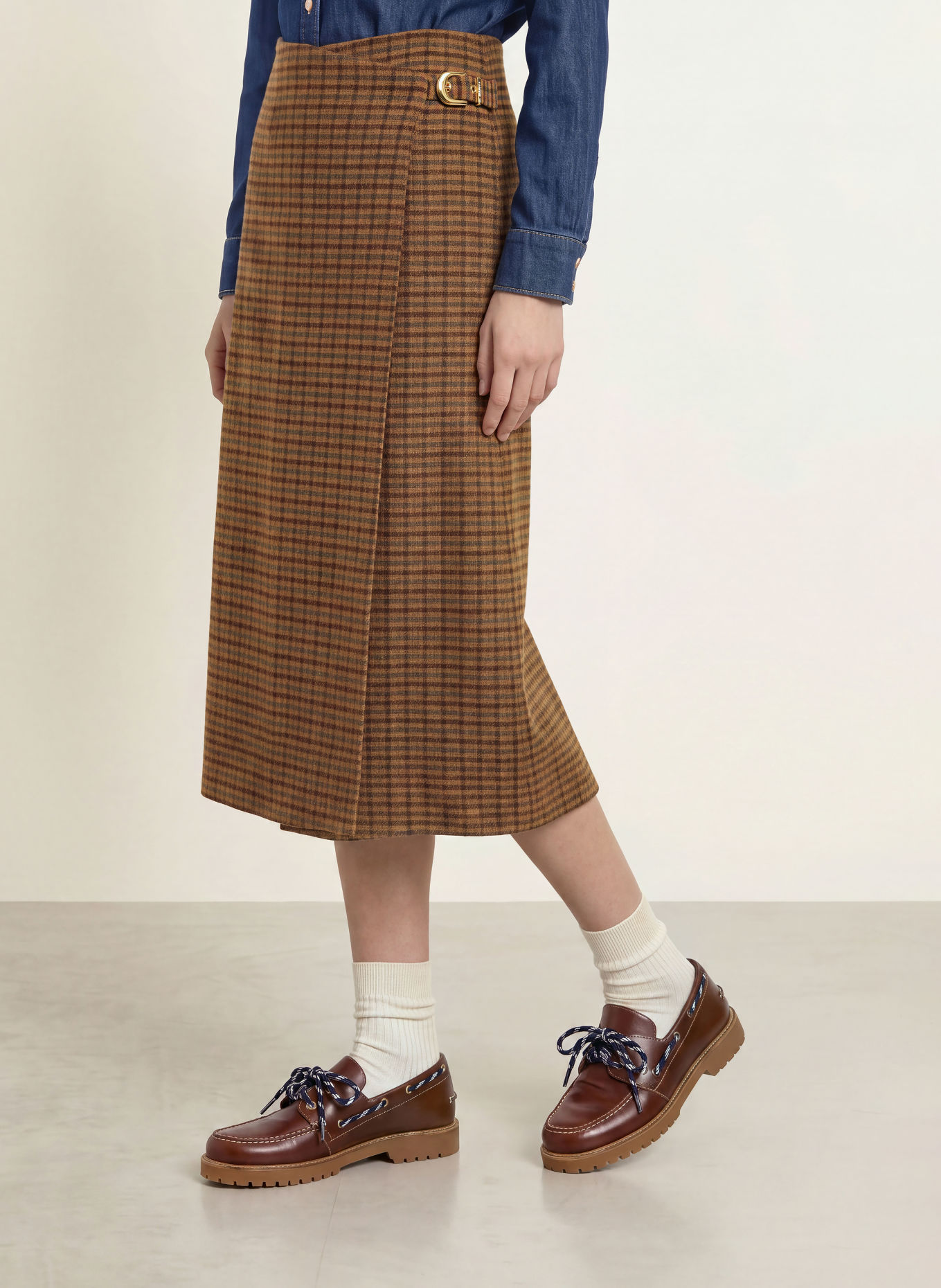 CLAUDIE PIERLOT Flanellrock in Wickeloptik: BEIGE / BRAUN / BLAU