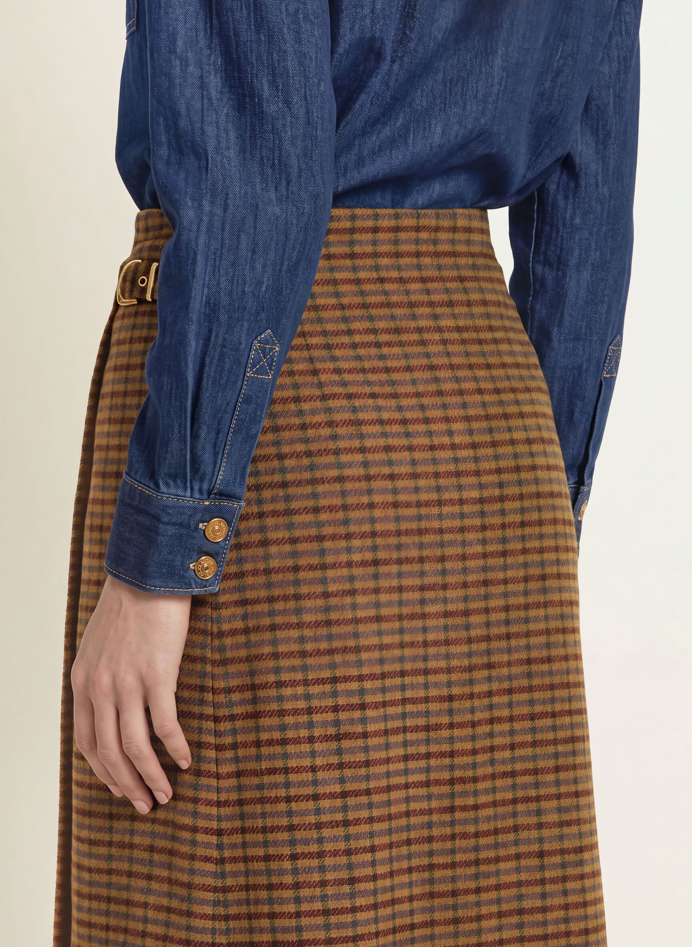 CLAUDIE PIERLOT Flanellrock in Wickeloptik: BEIGE / BRAUN / BLAU